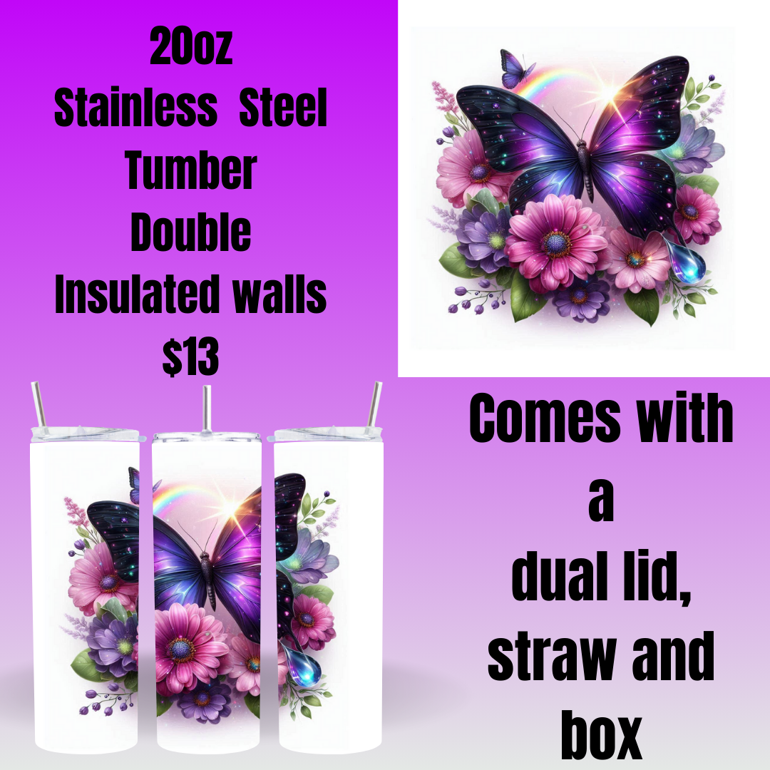 Radiant Blossom Butterfly Tumblers