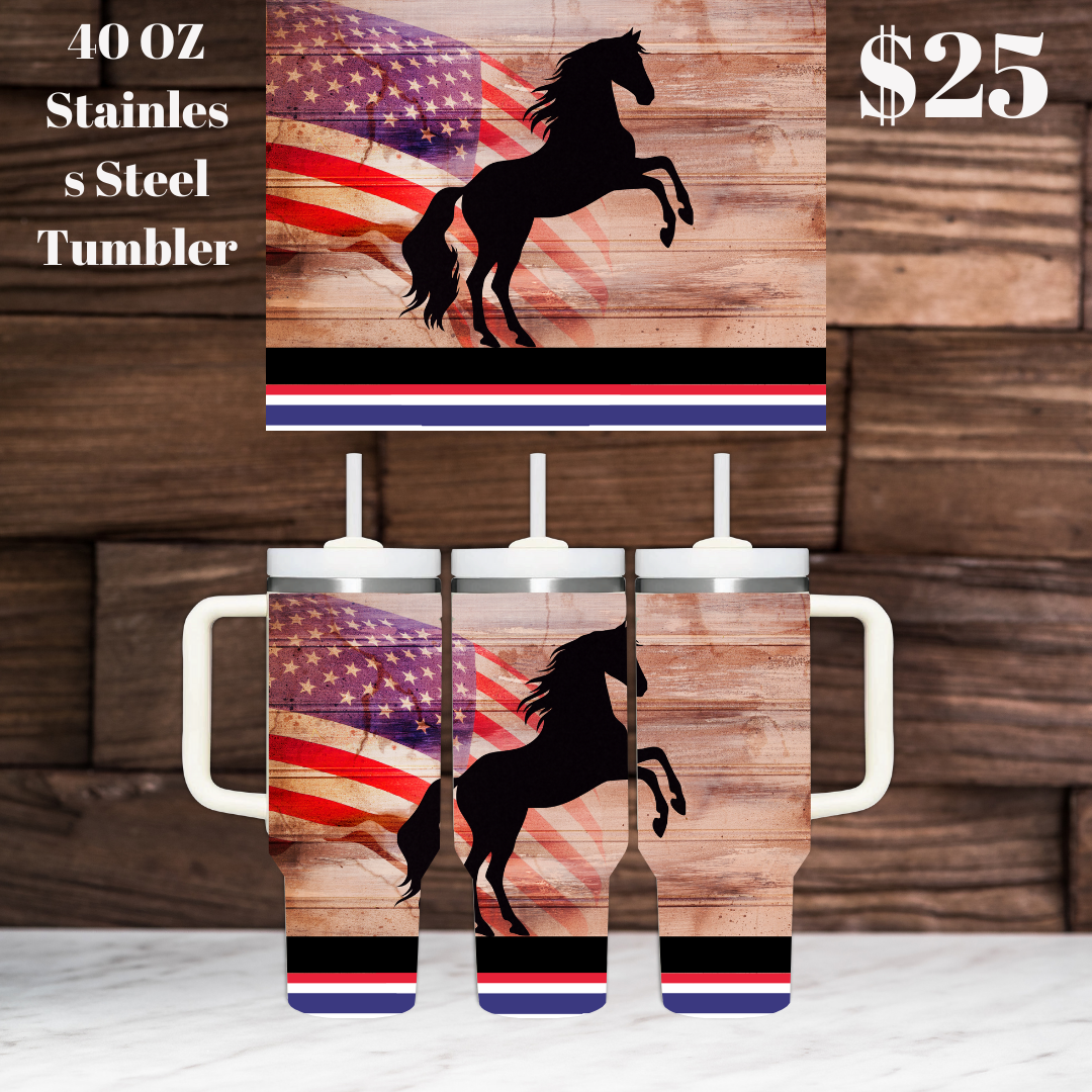 Patriotic Horse 40 oz Stainless Steel Tumblers