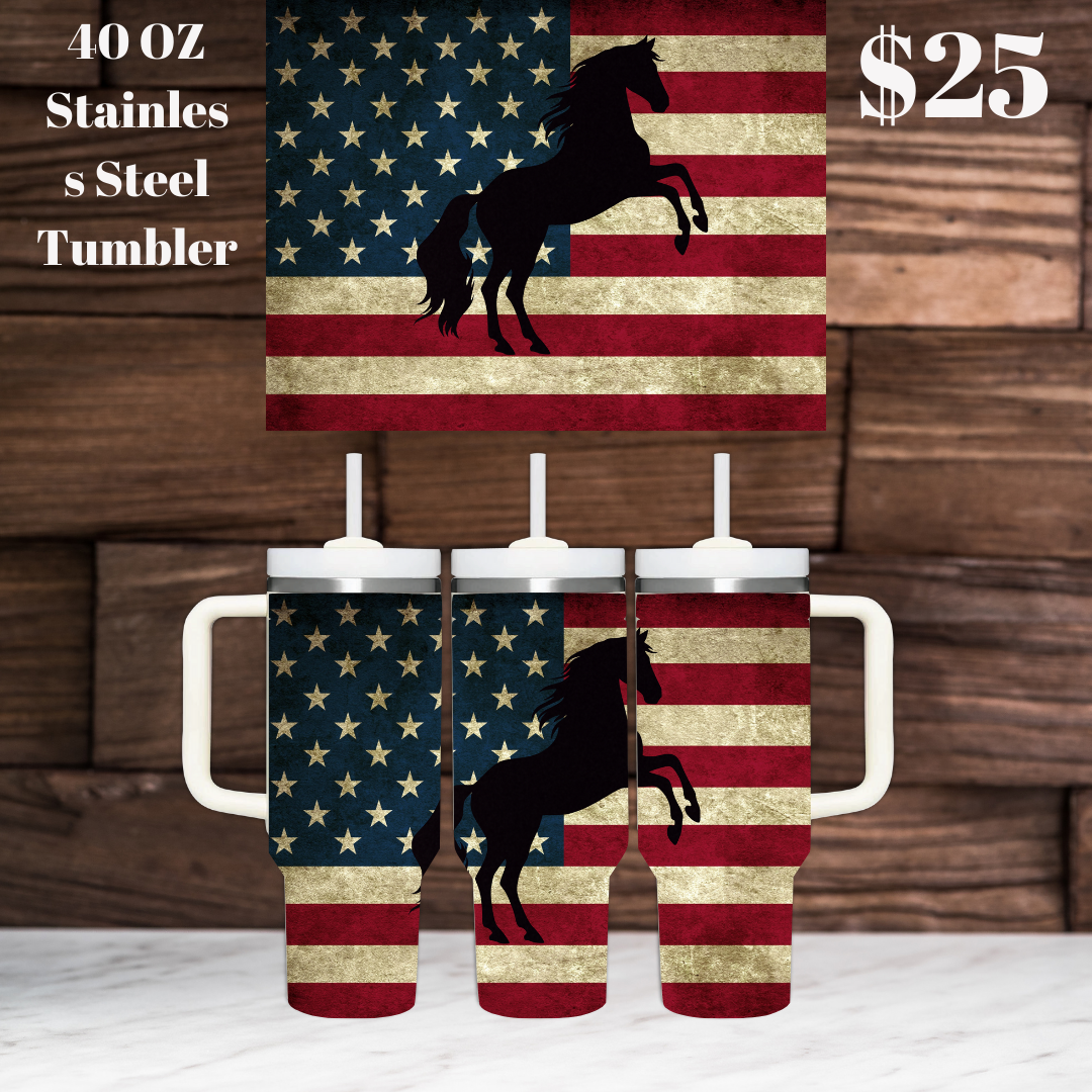 Patriotic Horse 40 oz Stainless Steel Tumblers