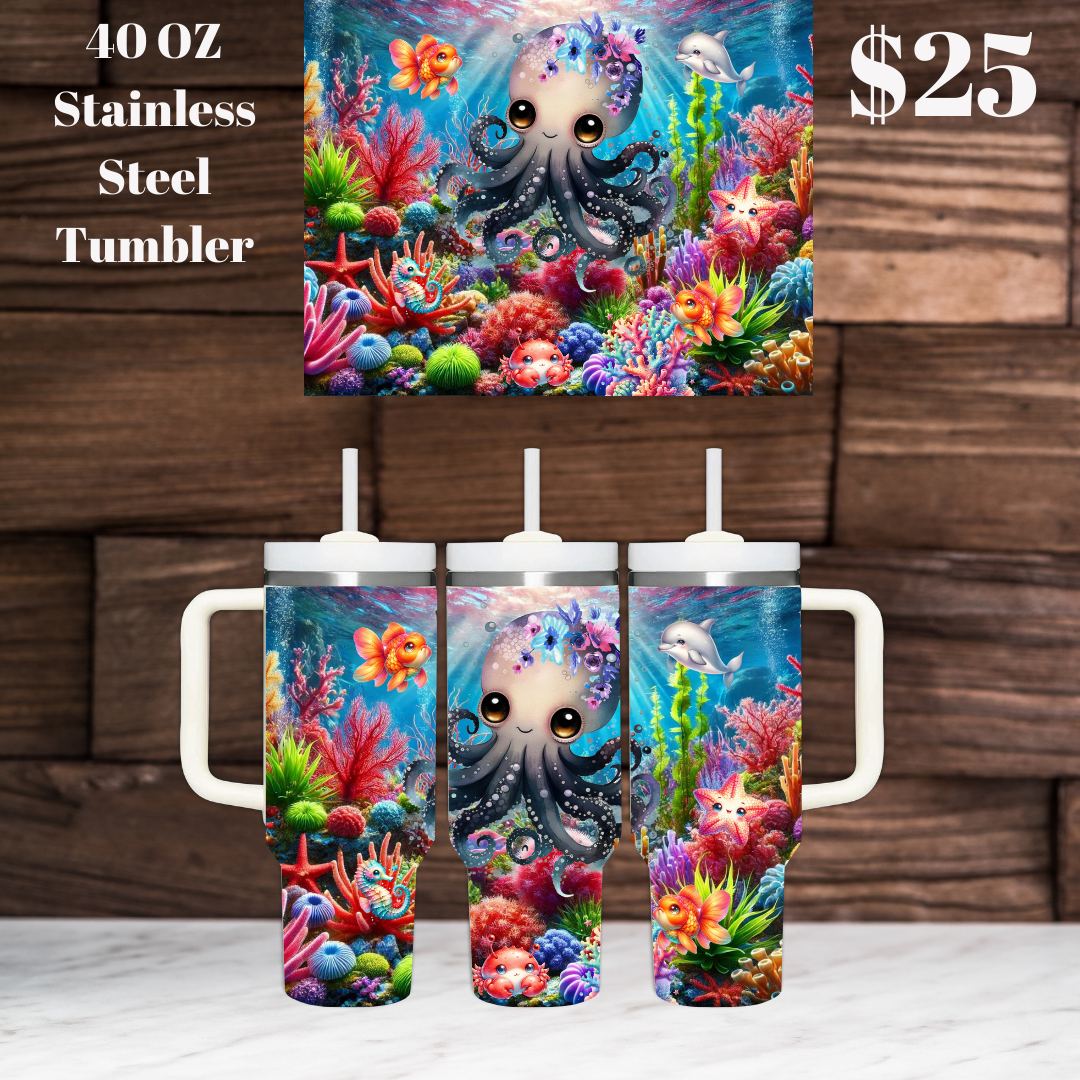 Cute Octopus Stainless Steel Tumblers with Handle - 40oz