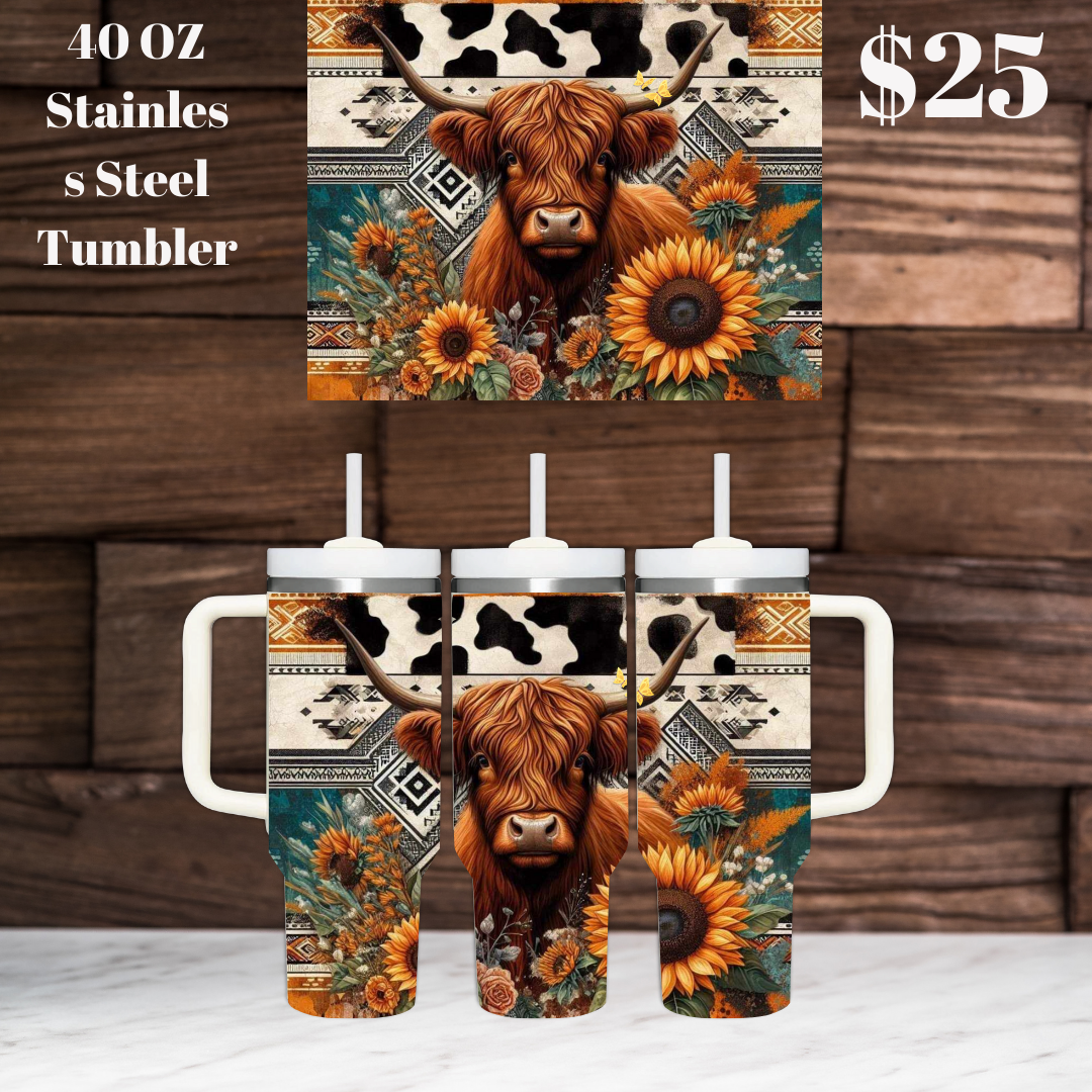 40 oz Highland Cow Stainless Steel Tumblers