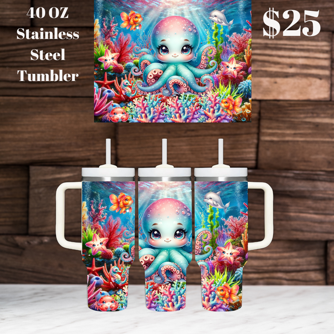 Cute Octopus Stainless Steel Tumblers with Handle - 40oz