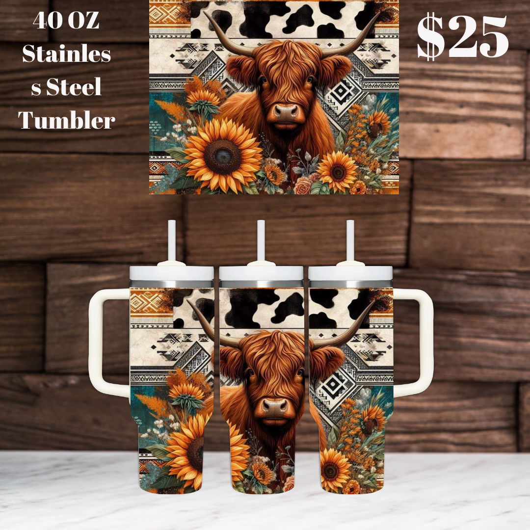 40 oz Highland Cow Stainless Steel Tumblers