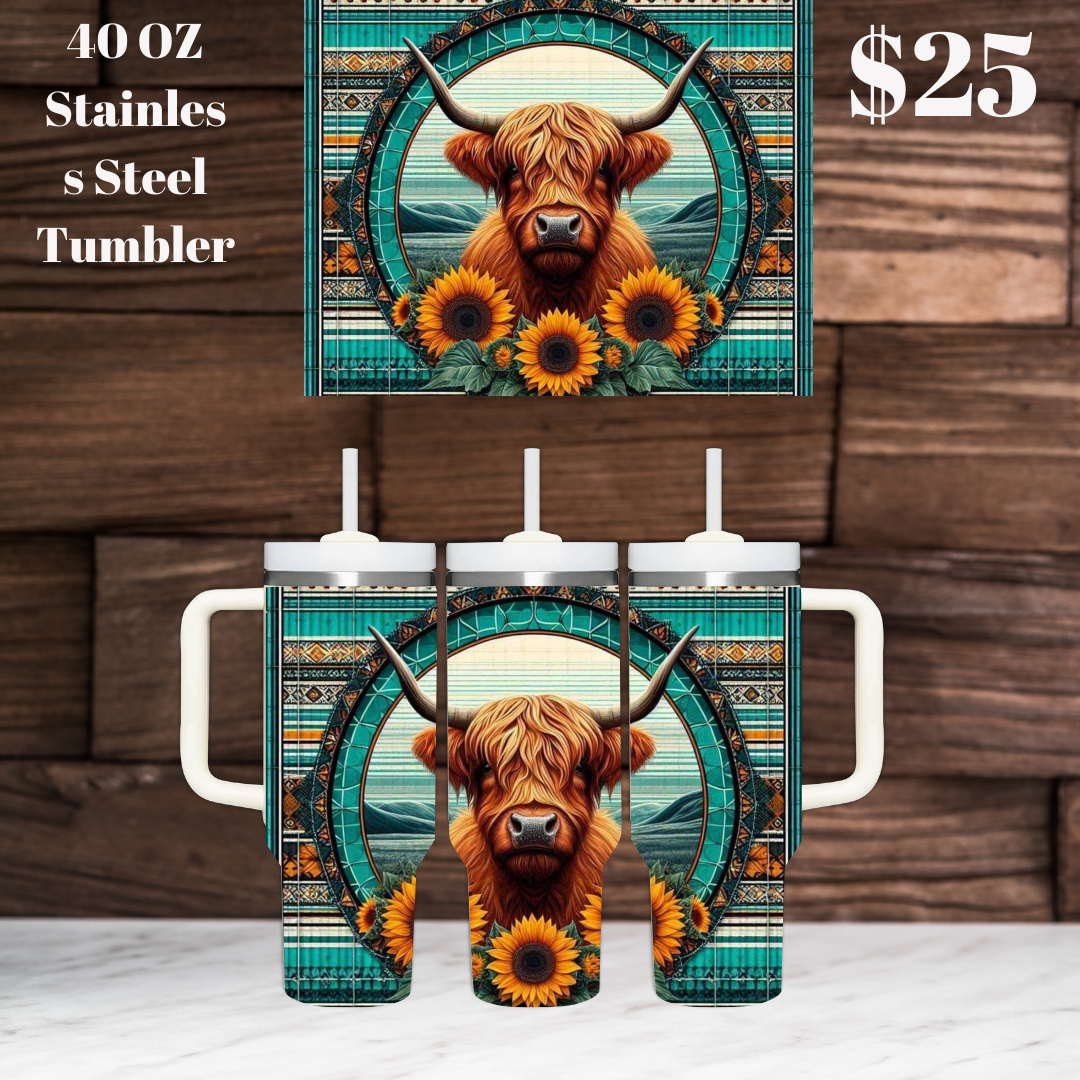 40 oz Highland Cow Stainless Steel Tumblers