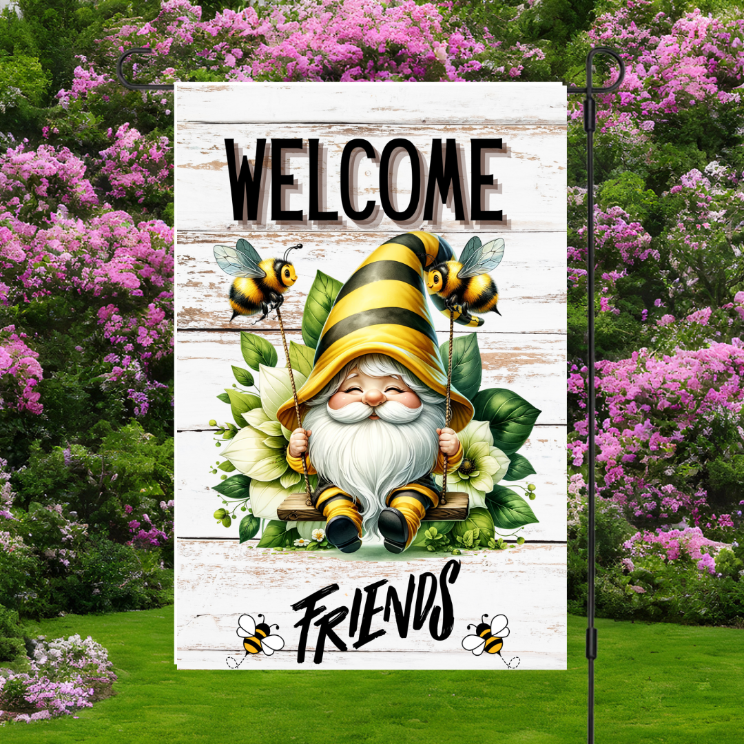 Bee Happy Gnome Garden Flags