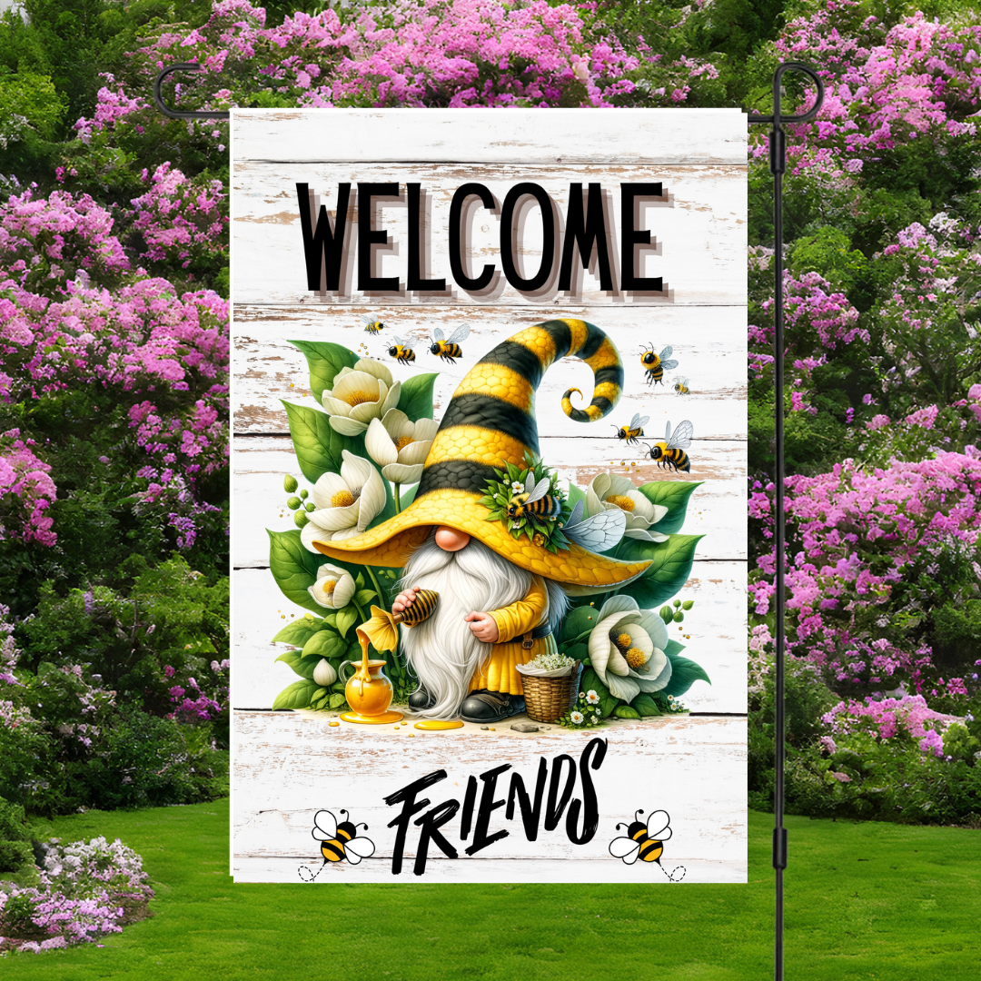 Bee Happy Gnome Garden Flags