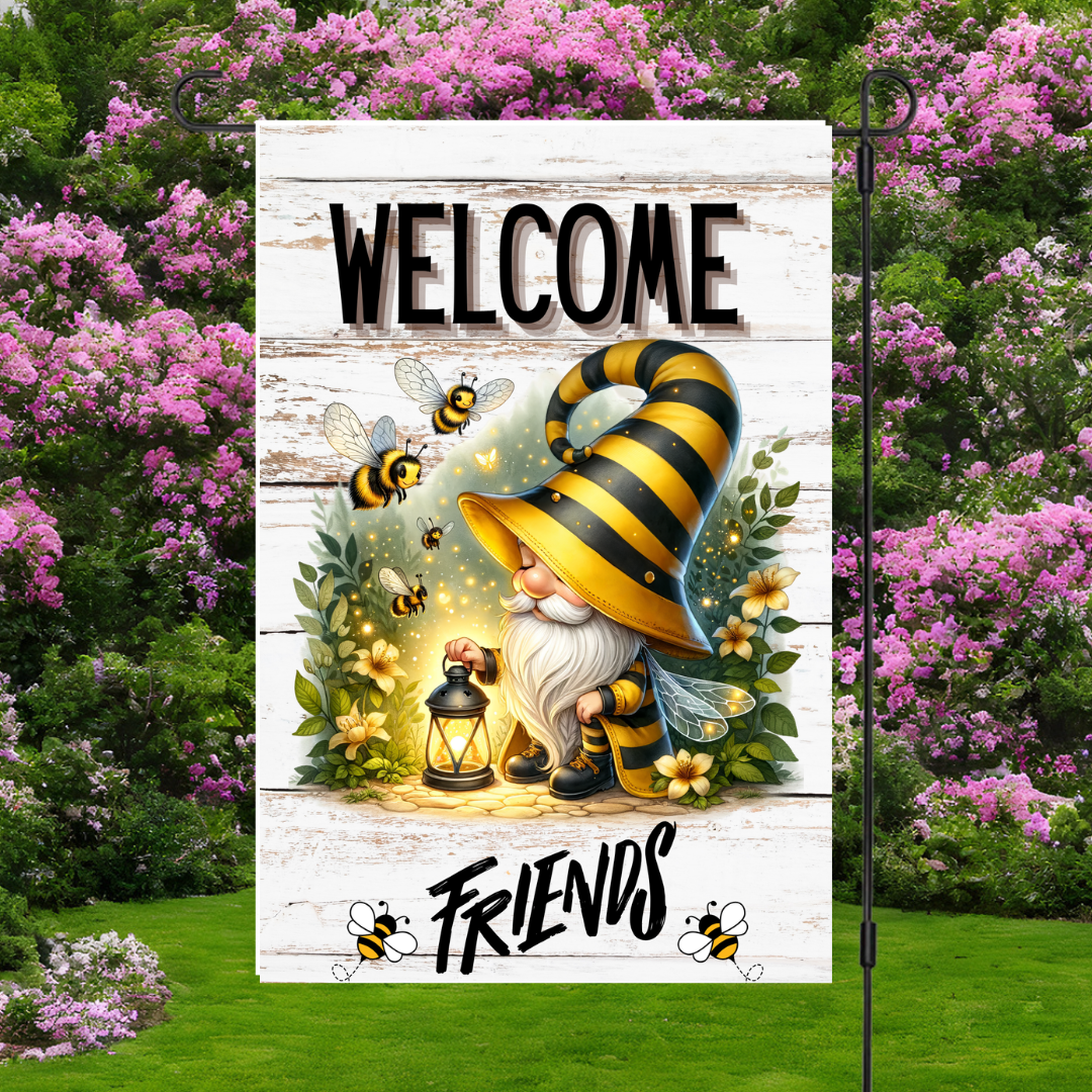 Bee Happy Gnome Garden Flags