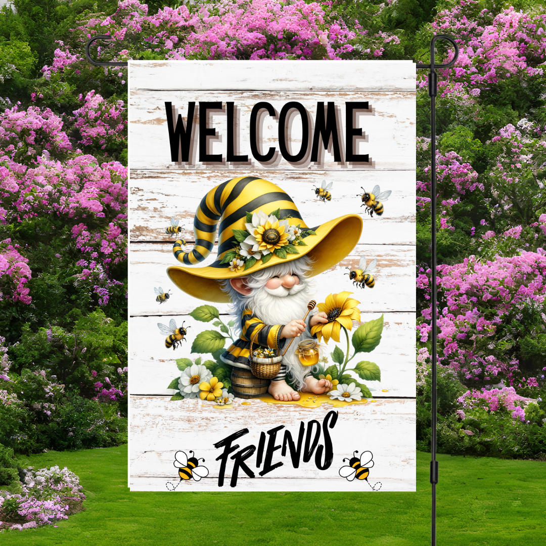 Bee Happy Gnome Garden Flags