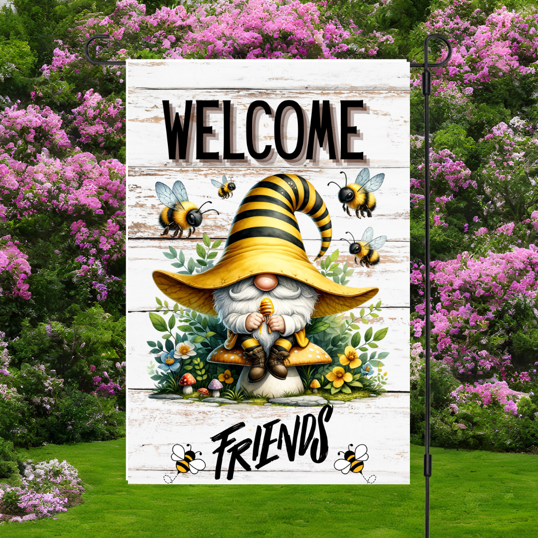 Bee Happy Gnome Garden Flags