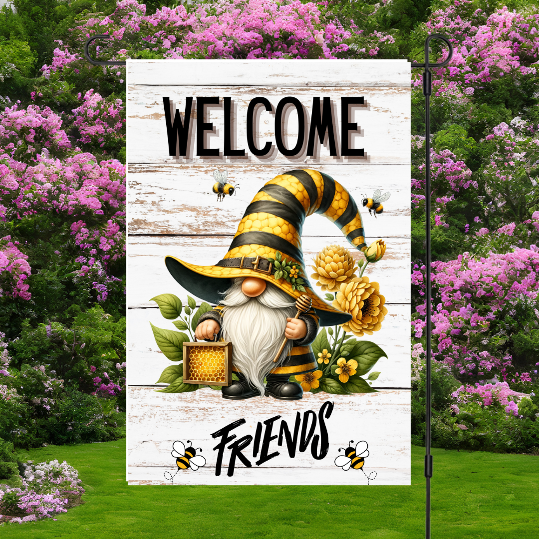 Bee Happy Gnome Garden Flags