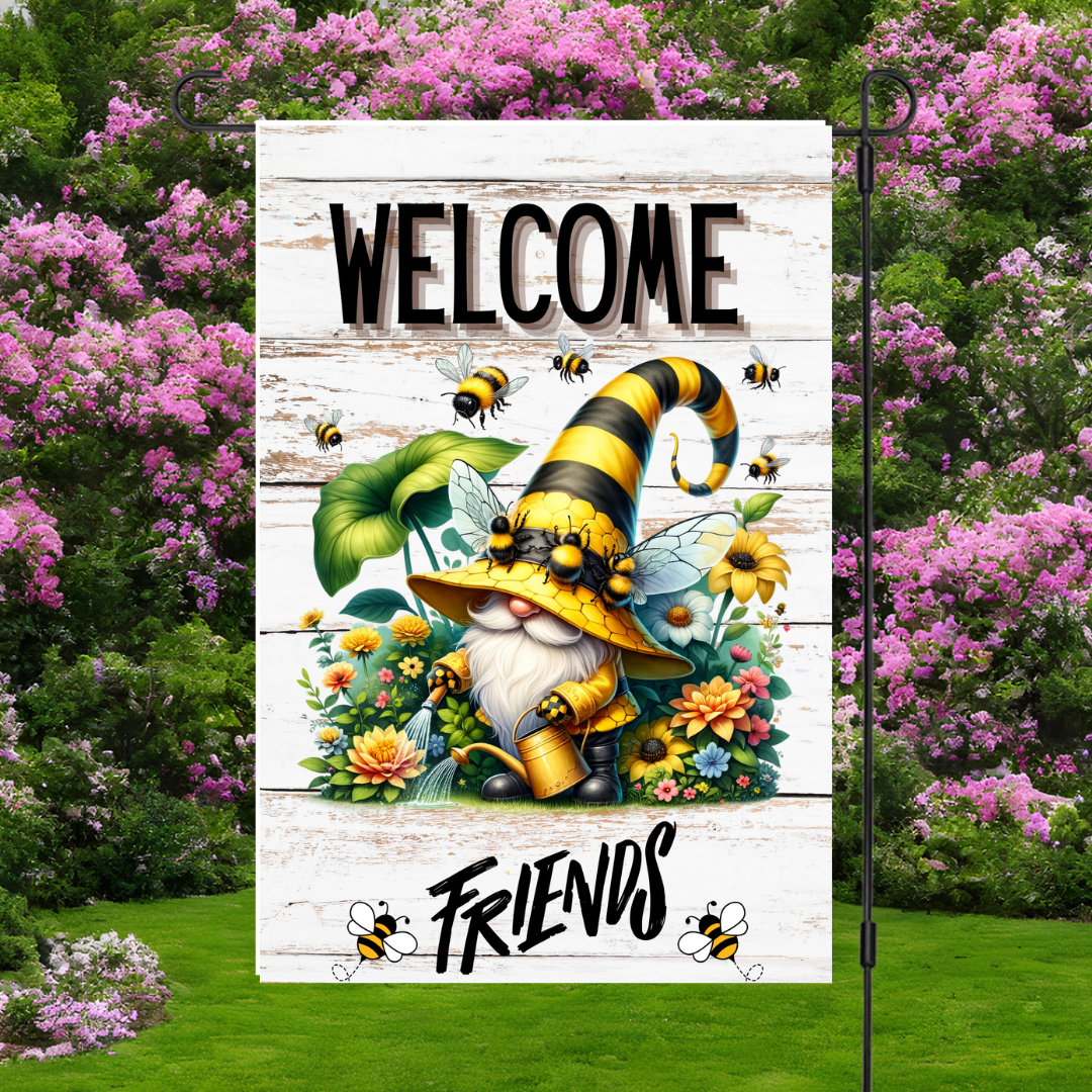 Bee Happy Gnome Garden Flags