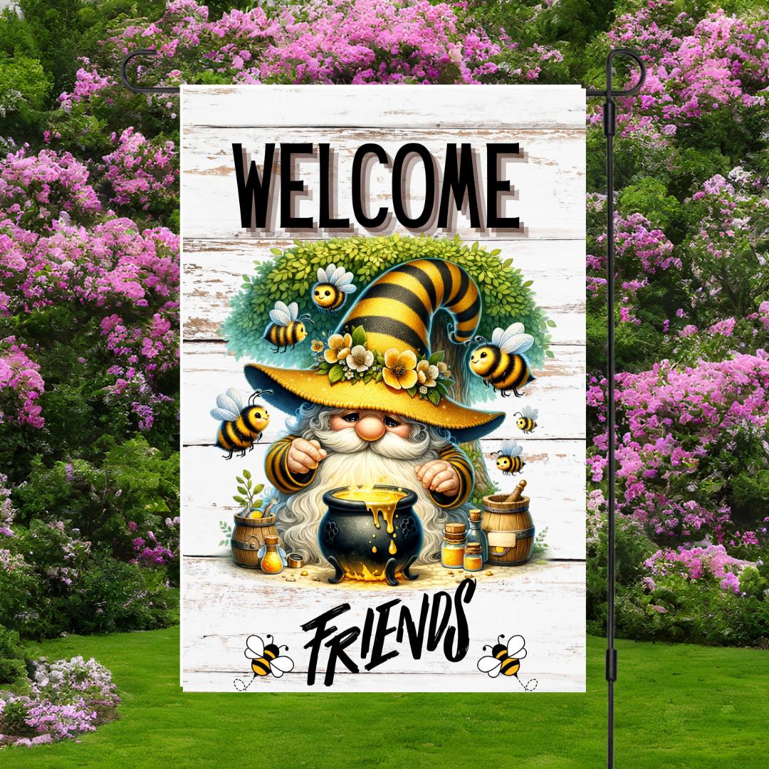 Bee Happy Gnome Garden Flags