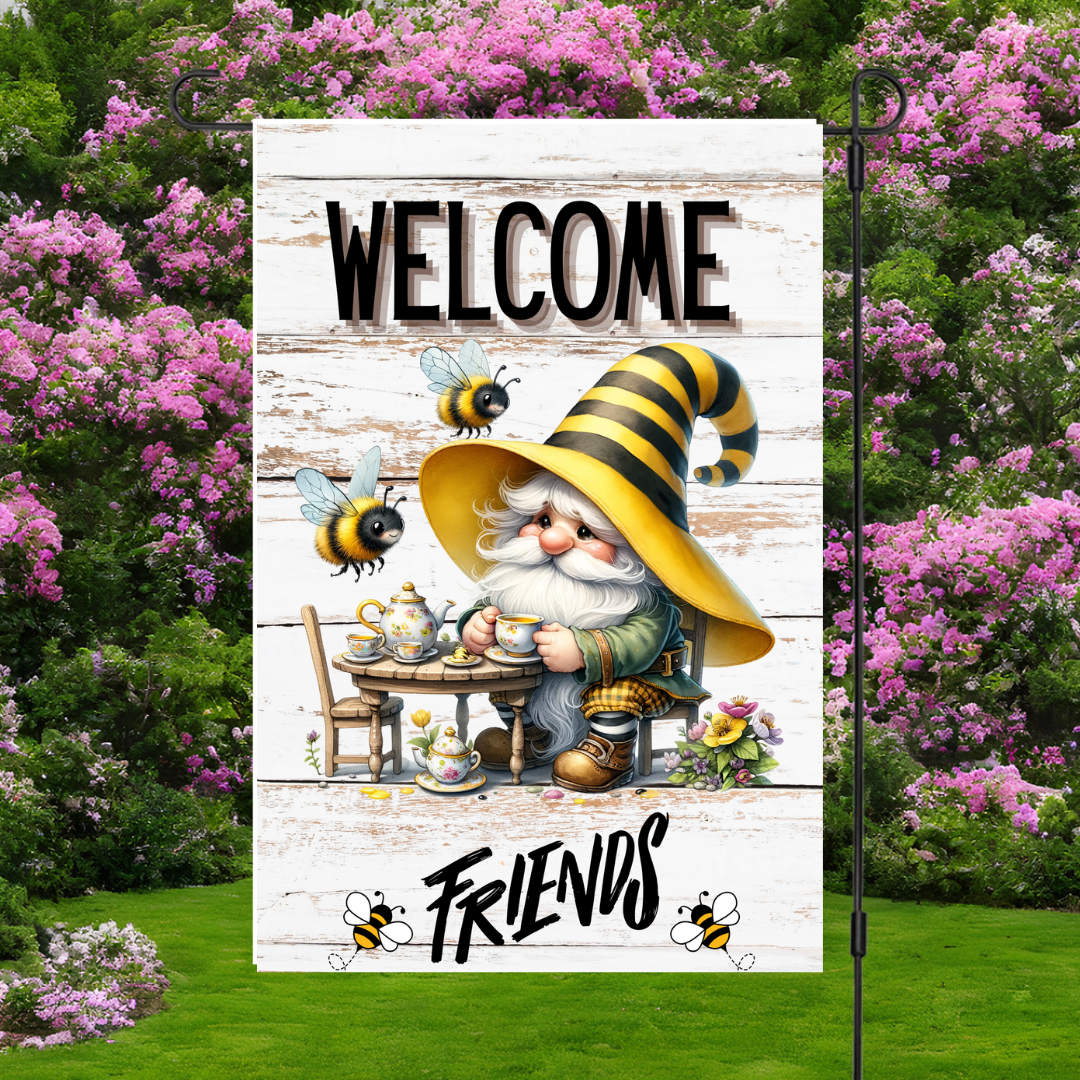 Bee Happy Gnome Garden Flags