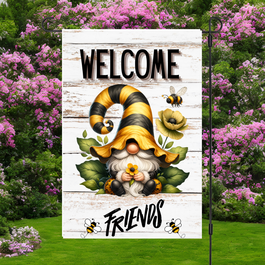 Bee Happy Gnome Garden Flags