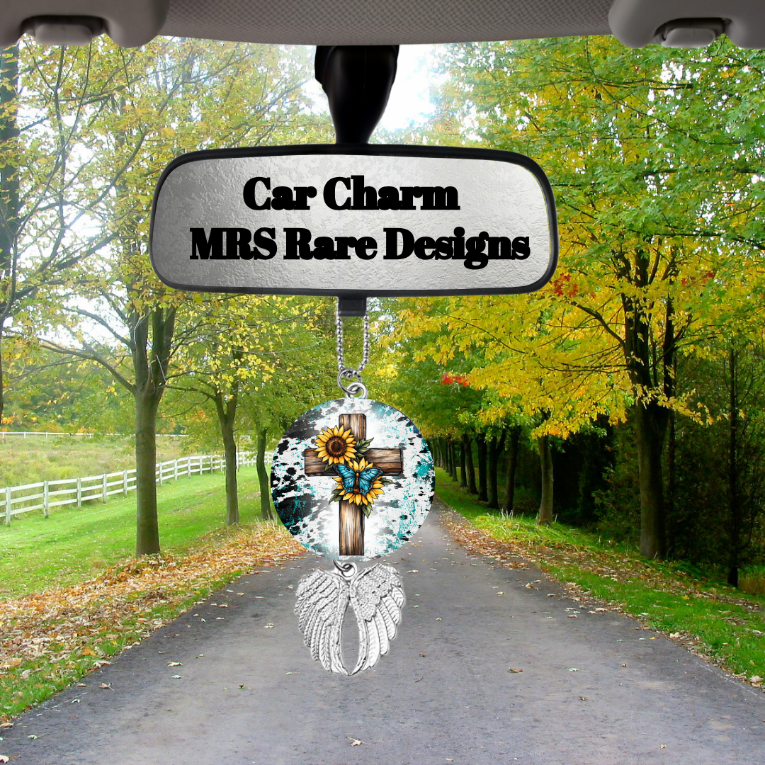 Turquoise Faith Car Charm Collection – Rearview Mirror Dangles with Angel Wing