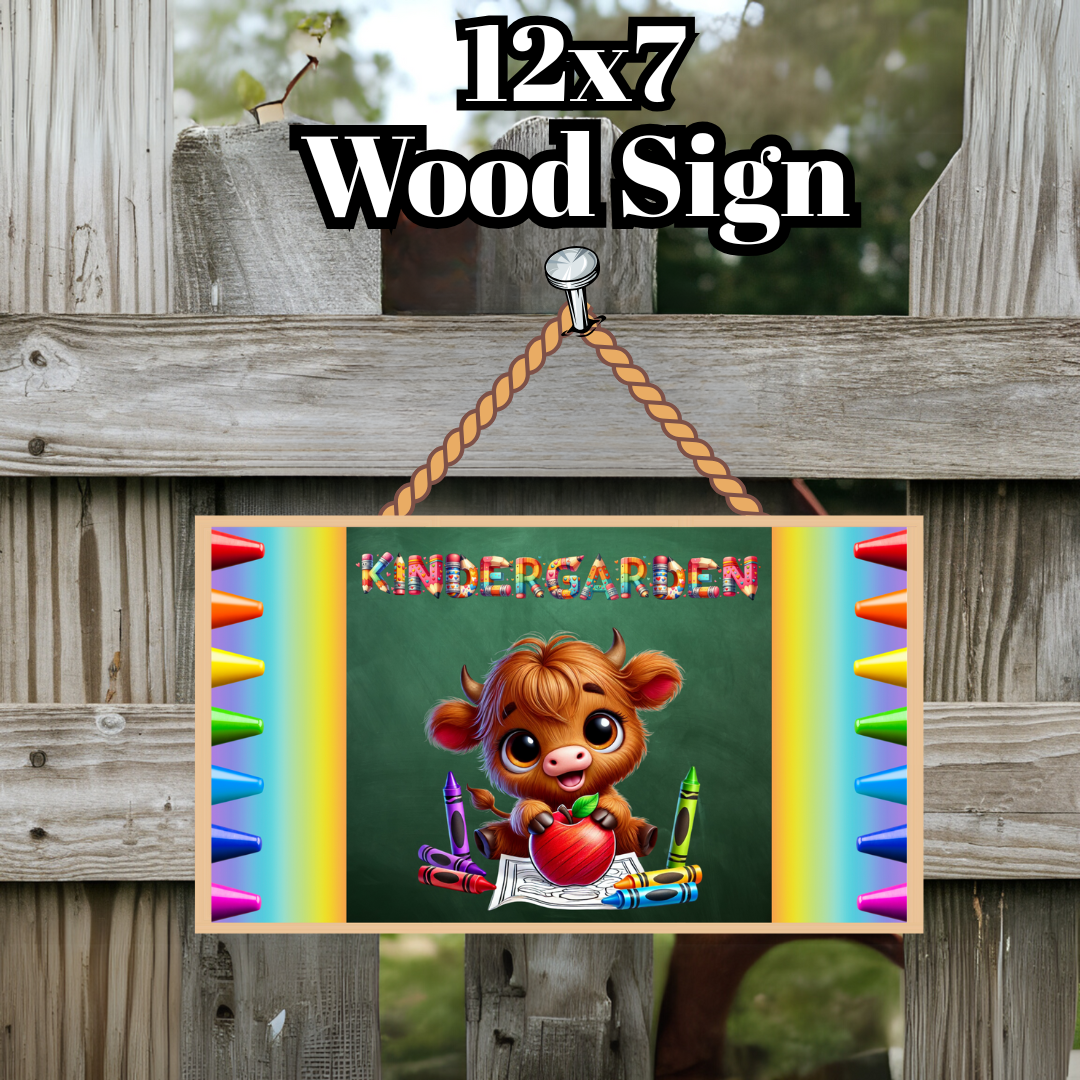 Back-to-School Highland Cow Grade Sign Collection – Pre-K through 5th Grade (12x7 Wood Signs)