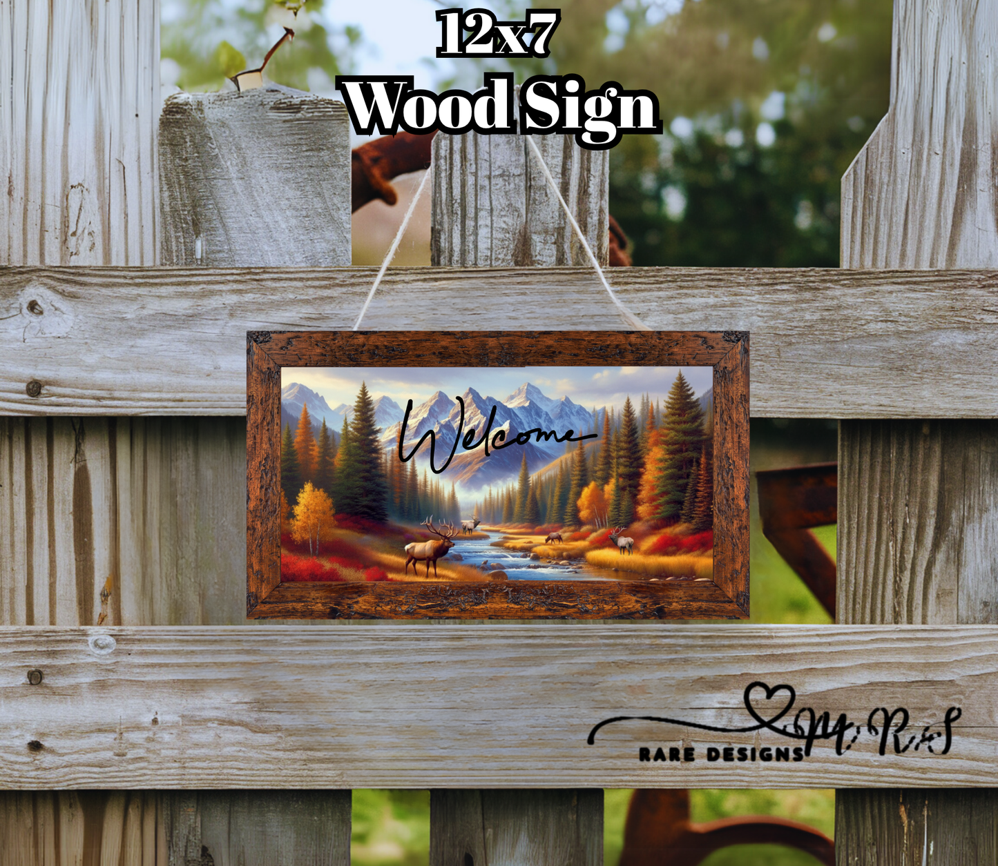 Rocky Ridge Elk ‘Welcome’ Wood Sign – 12×7 Rustic Wall Decor