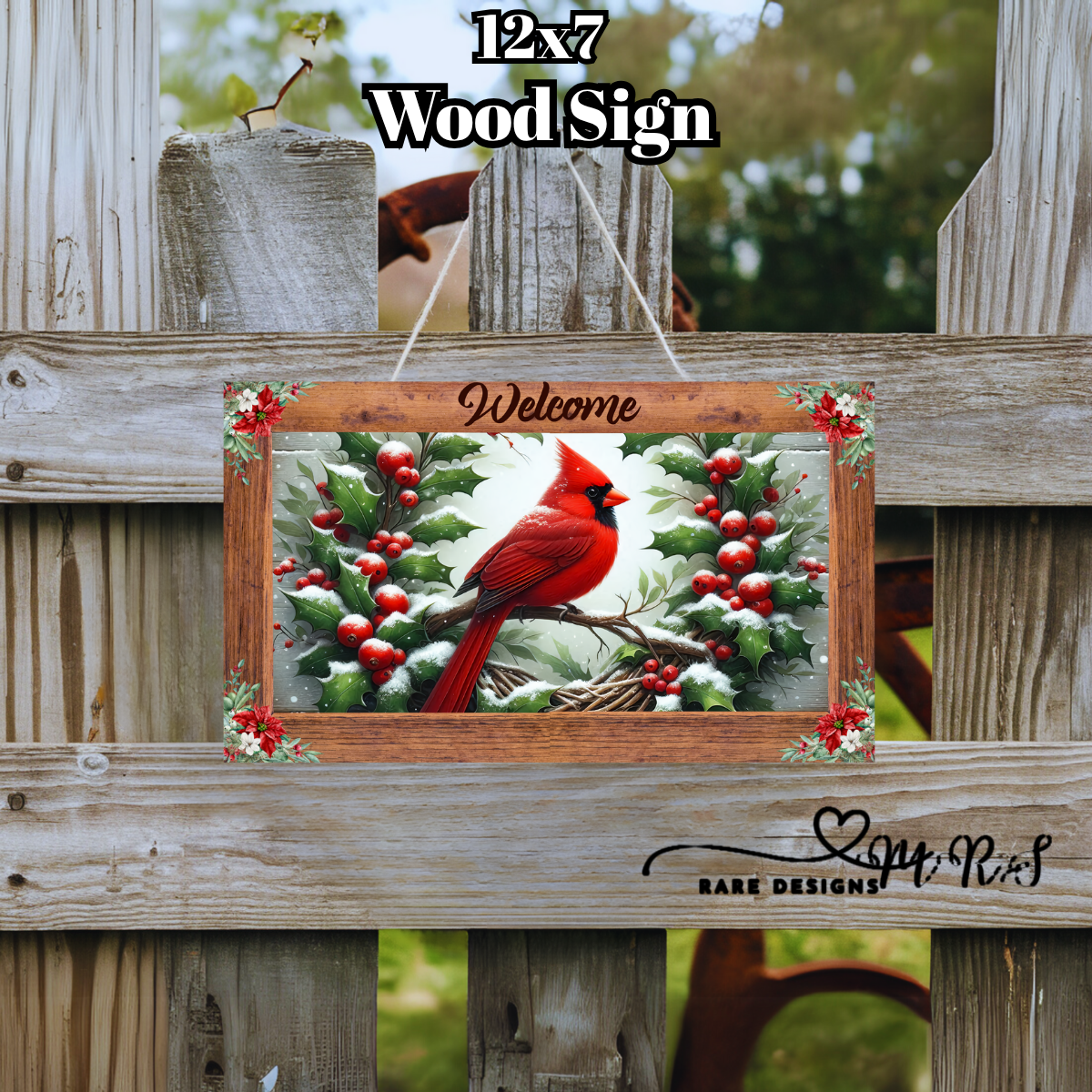 Cardinal Welcome Wood Sign – 12x7 Holiday Hanging Plaque