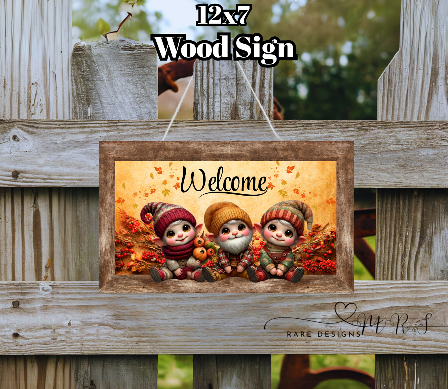 Autumn Welcome Gnome Wood Signs – 12x7 Rustic Fall Decor