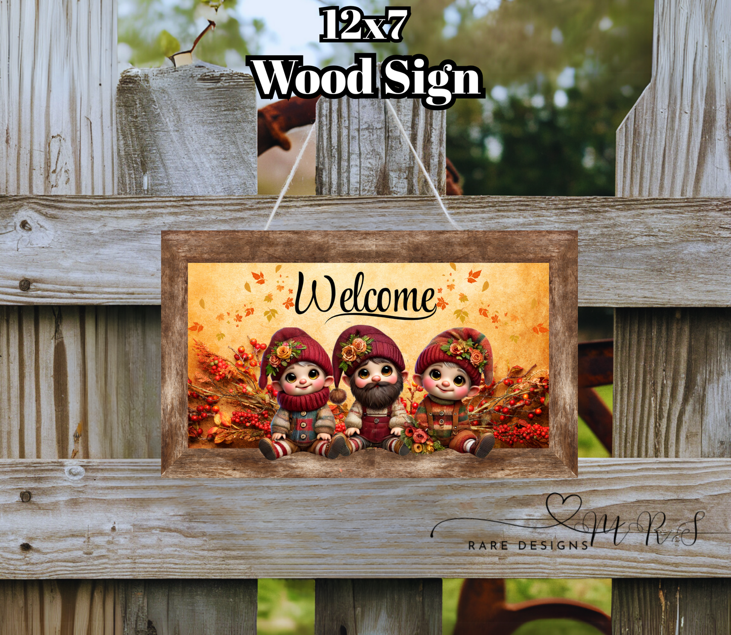 Autumn Welcome Gnome Wood Signs – 12x7 Rustic Fall Decor
