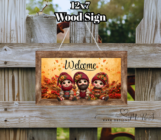Autumn Welcome Gnome Wood Signs – 12x7 Rustic Fall Decor