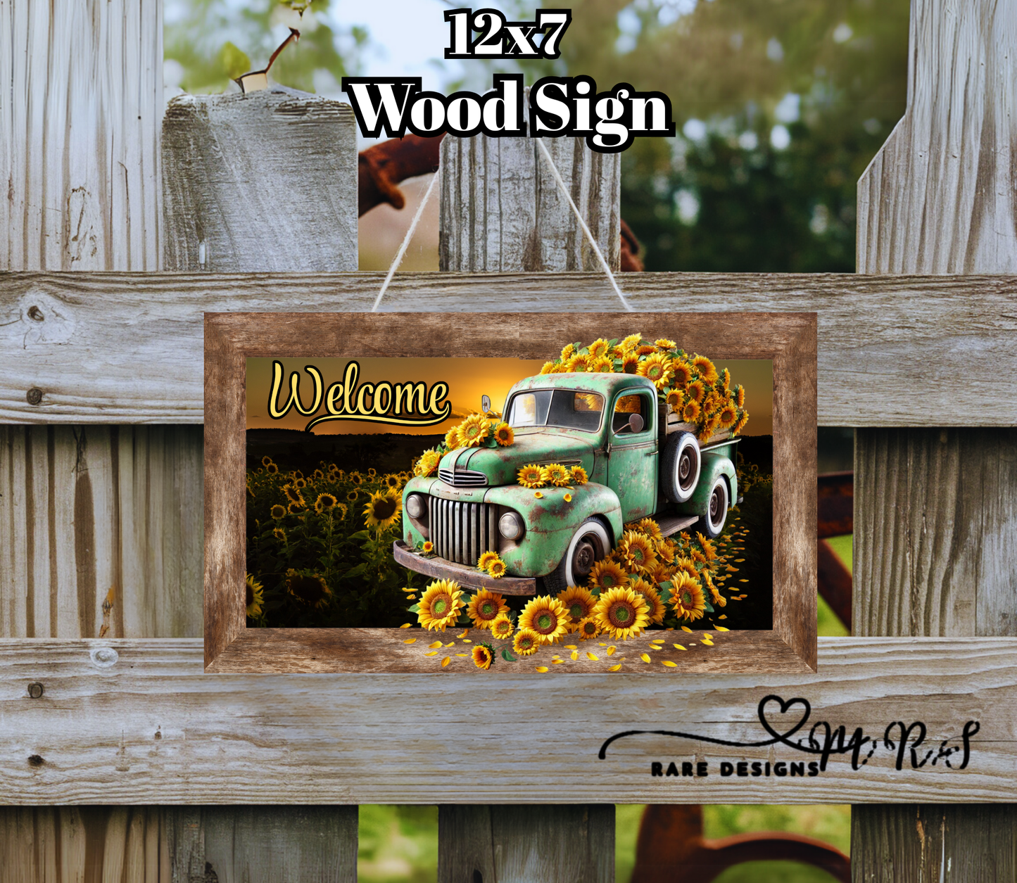 Rustic Sunflower Truck Wood Signs – 12x7 Farmhouse Welcome Décor