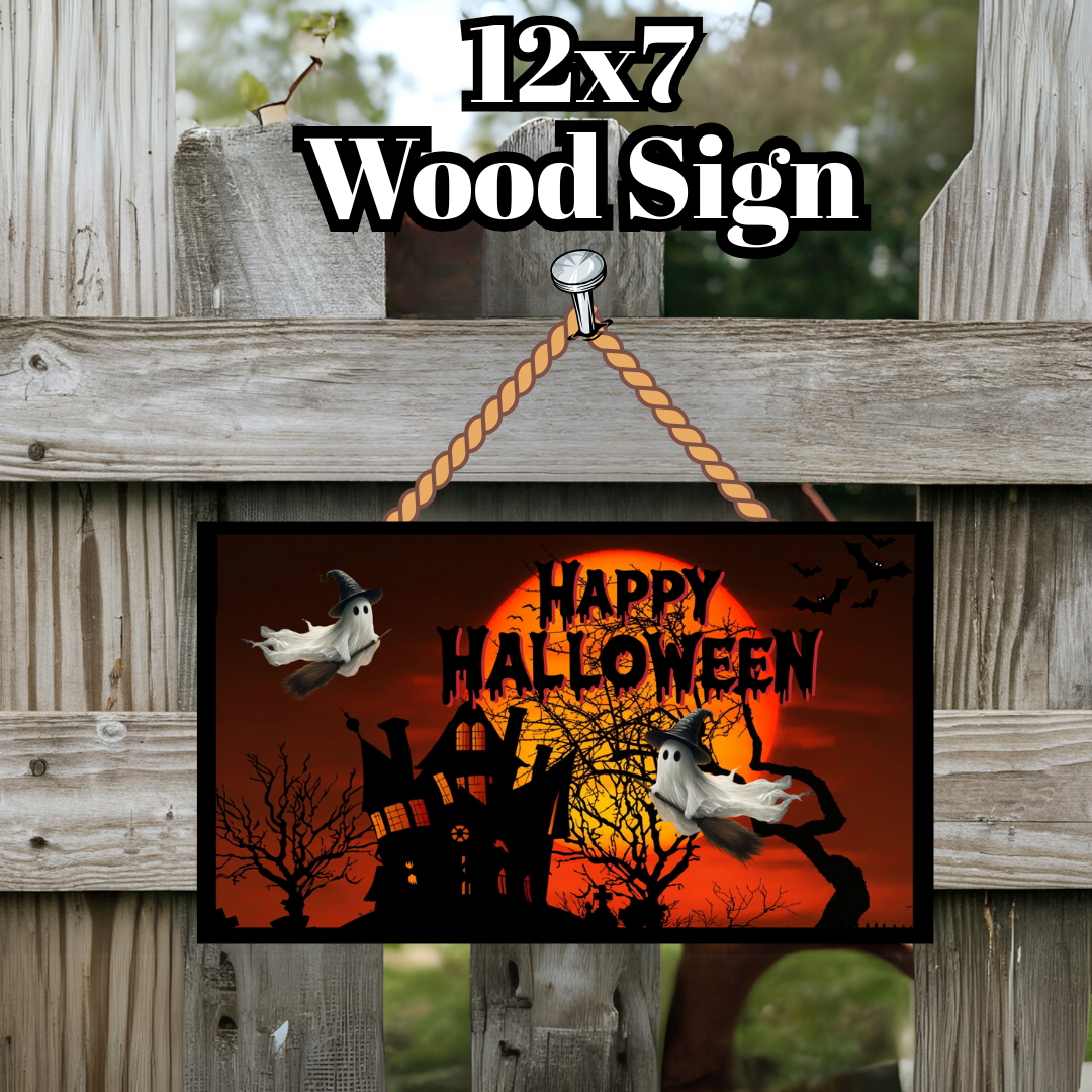 Haunted Halloween Ghost Wood Sign Collection – 12x7 Spooky Décor