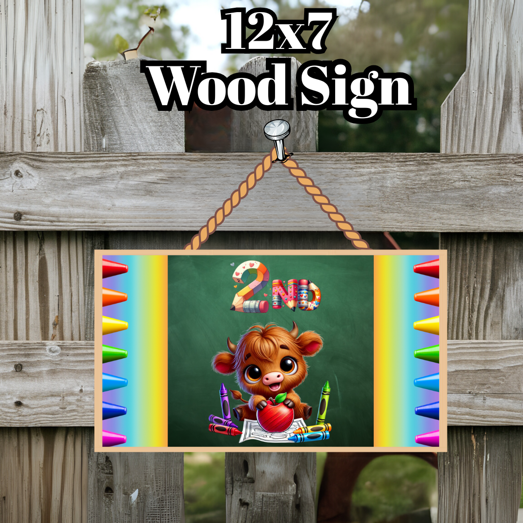 Back-to-School Highland Cow Grade Sign Collection – Pre-K through 5th Grade (12x7 Wood Signs)