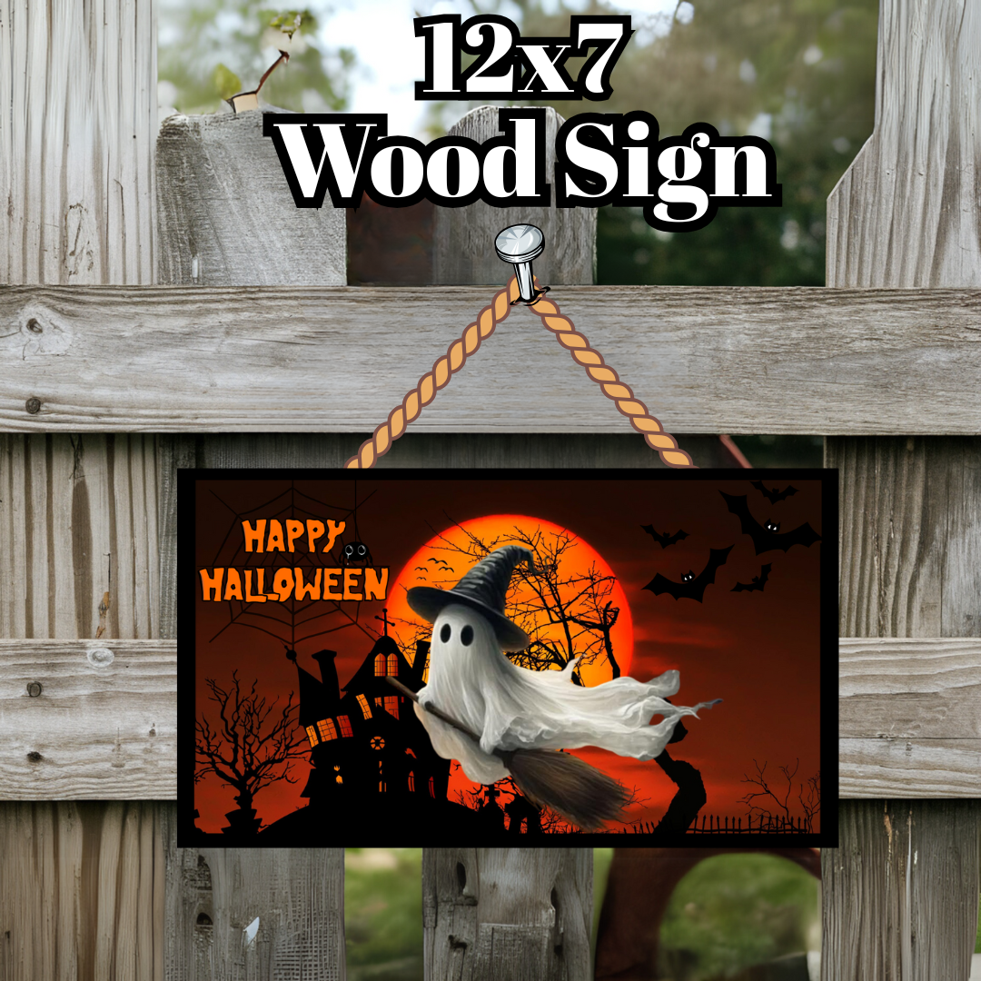 Haunted Halloween Ghost Wood Sign Collection – 12x7 Spooky Décor