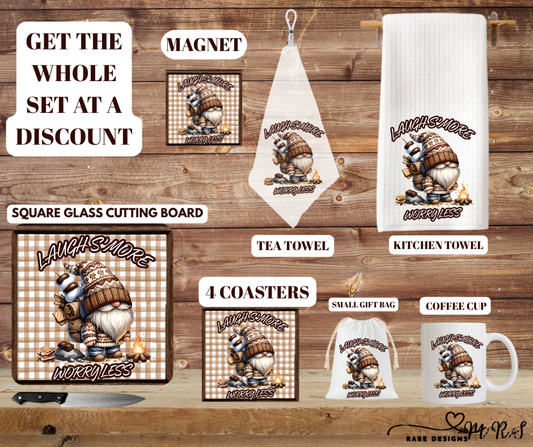 Laugh S’more, Worry Less — Toasty Campfire Gnome Kitchen & Coffee Set