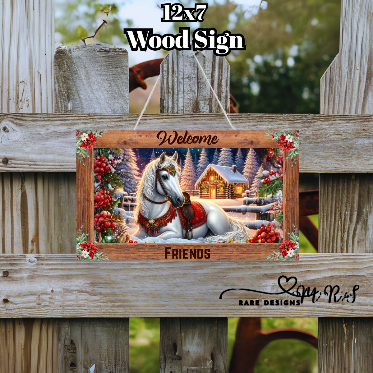 Winter Welcome Horse Cabin Wood Sign – 12x7 Rustic Holiday Decor