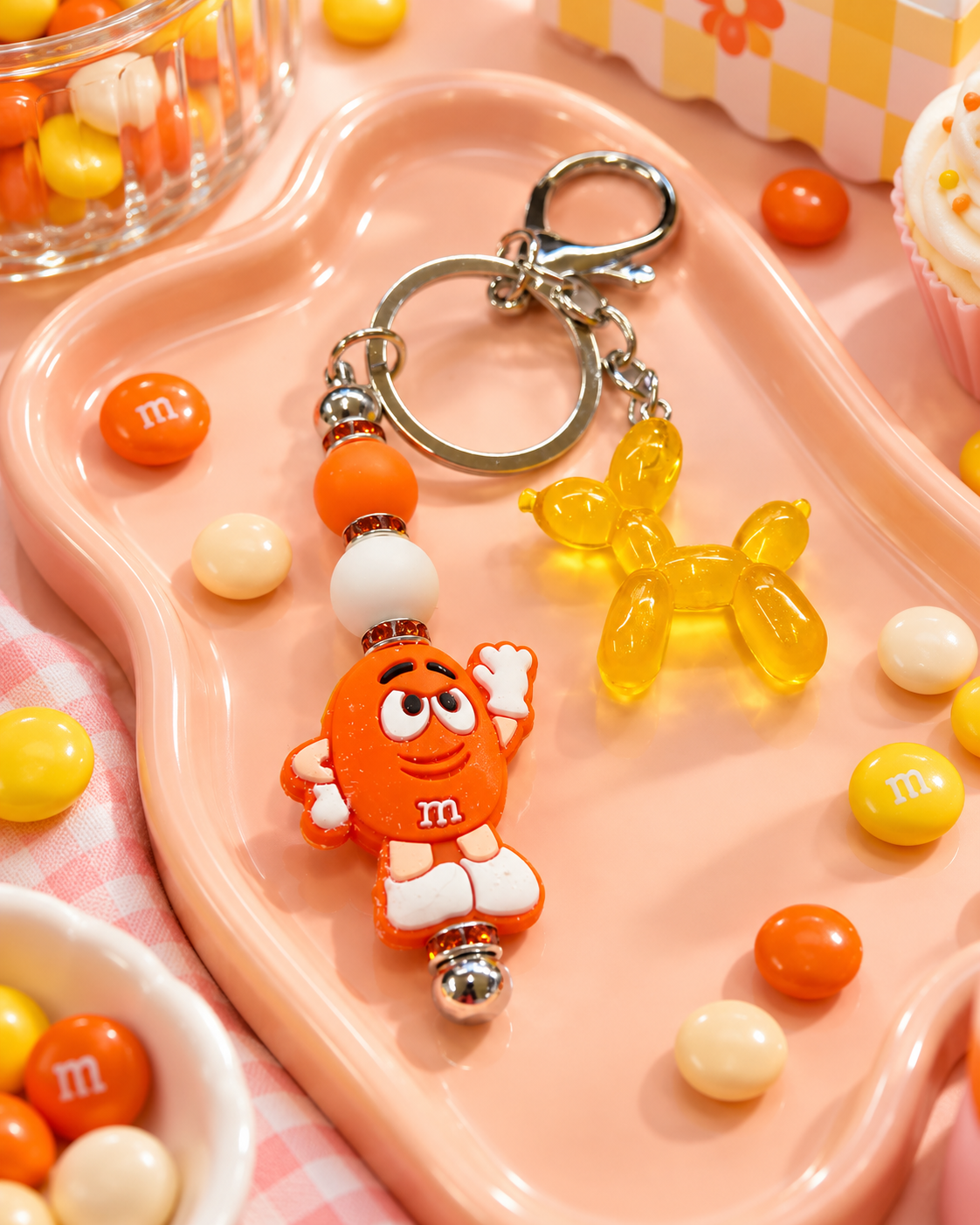 Orange Crush Candy Cutie Keychain with Balloon Dog Charm