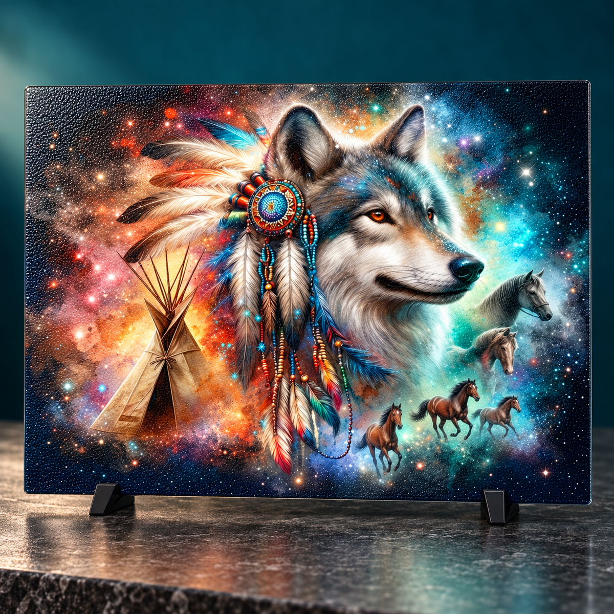 Wild Spirit Wolf 15 x 11-Inch Glass Cutting Board with Stands