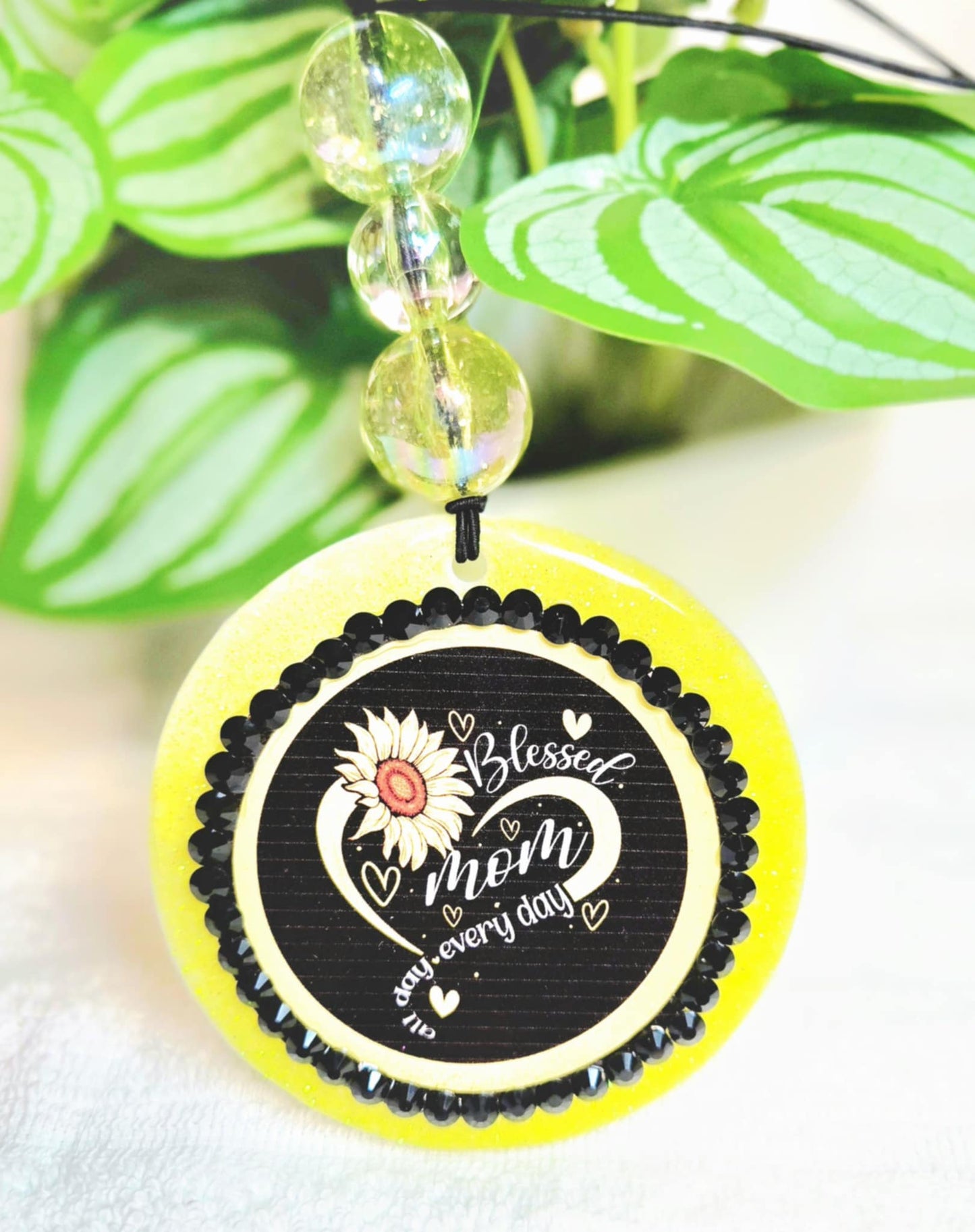 Blessed Mom Sunflower Car Charm & Clip Set