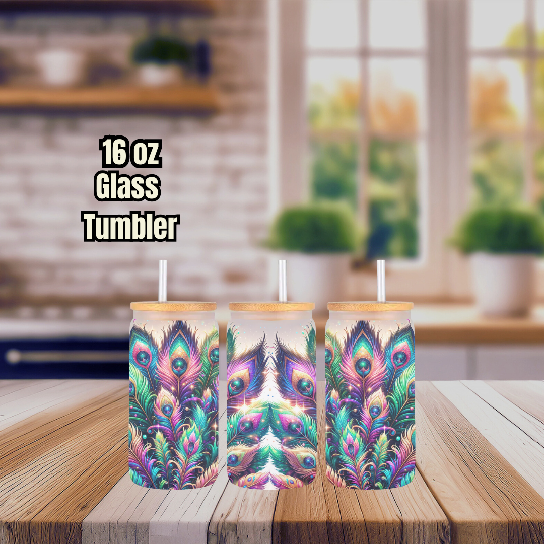Radiant Plumage 16oz Glass Tumbler