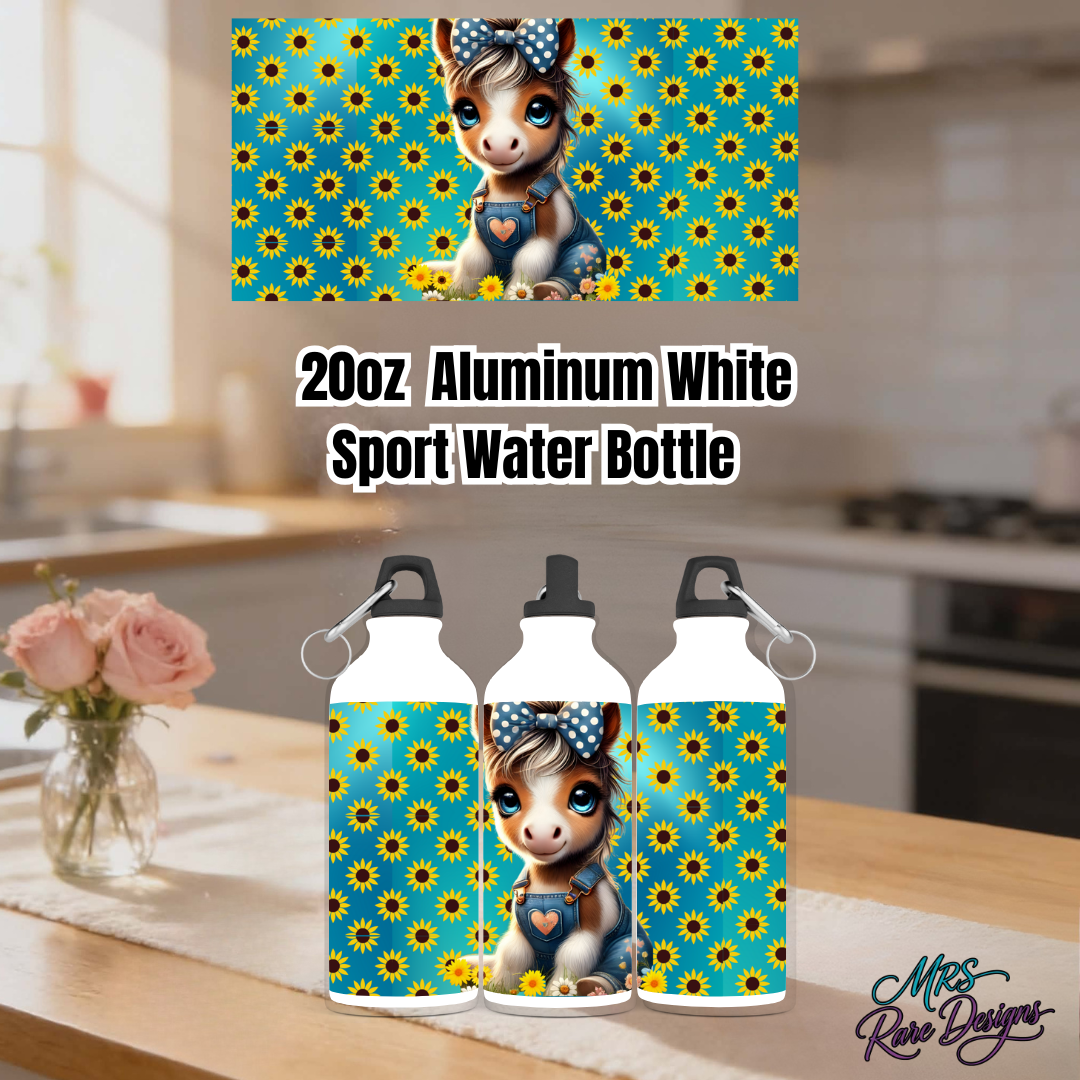 Cute Baby Donkey & Sunflower 20oz Aluminum Sports Bottle – Leak-Proof White Travel Water Bottle