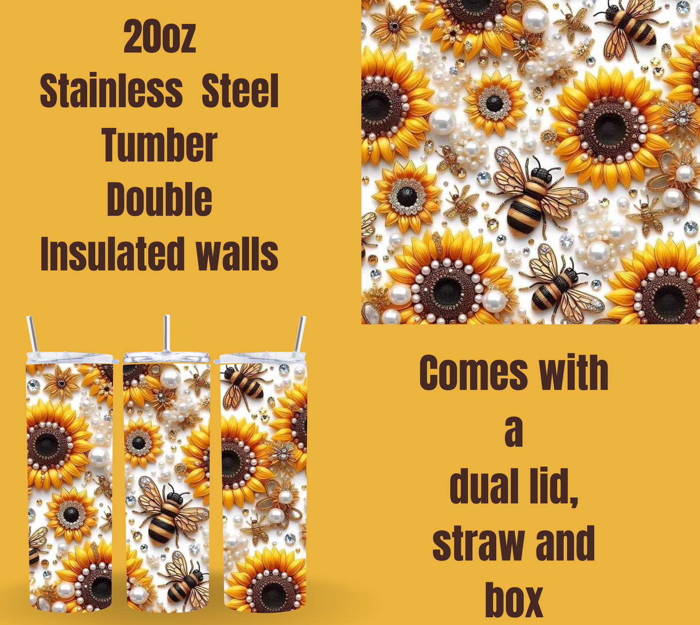 Bee-lieve in Sunshine 20oz Stainless Steel Tumbler