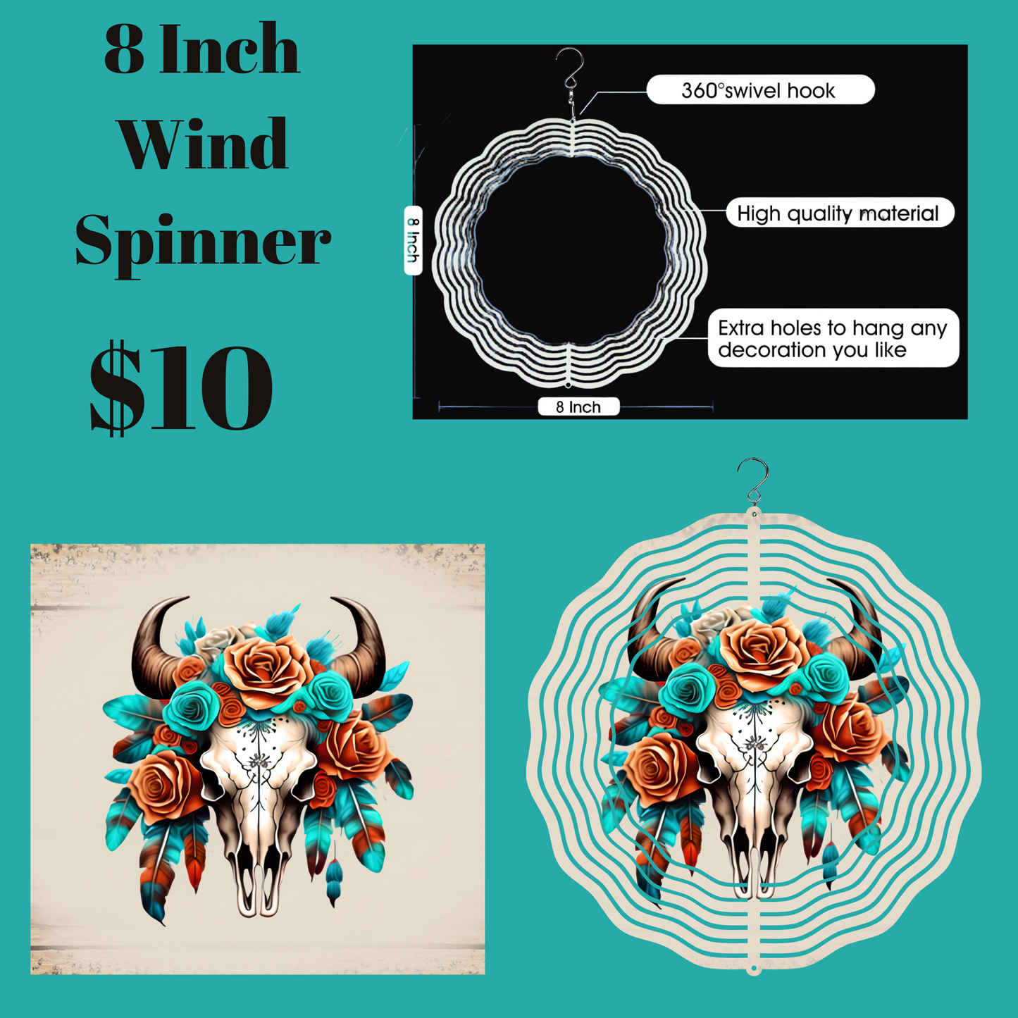 Bohemian Breeze Bull Skull Wind Spinner