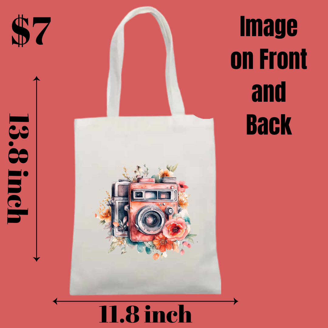 Vintage Camera Floral Tote Bag – Artistic Dual-Sided Design