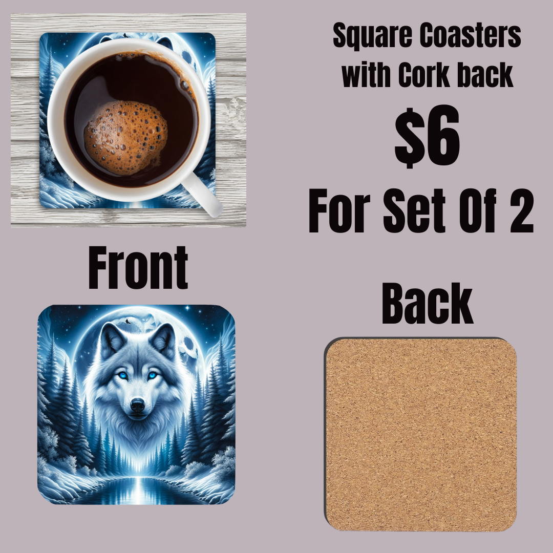 Mystic Wolf Moonlight Coasters