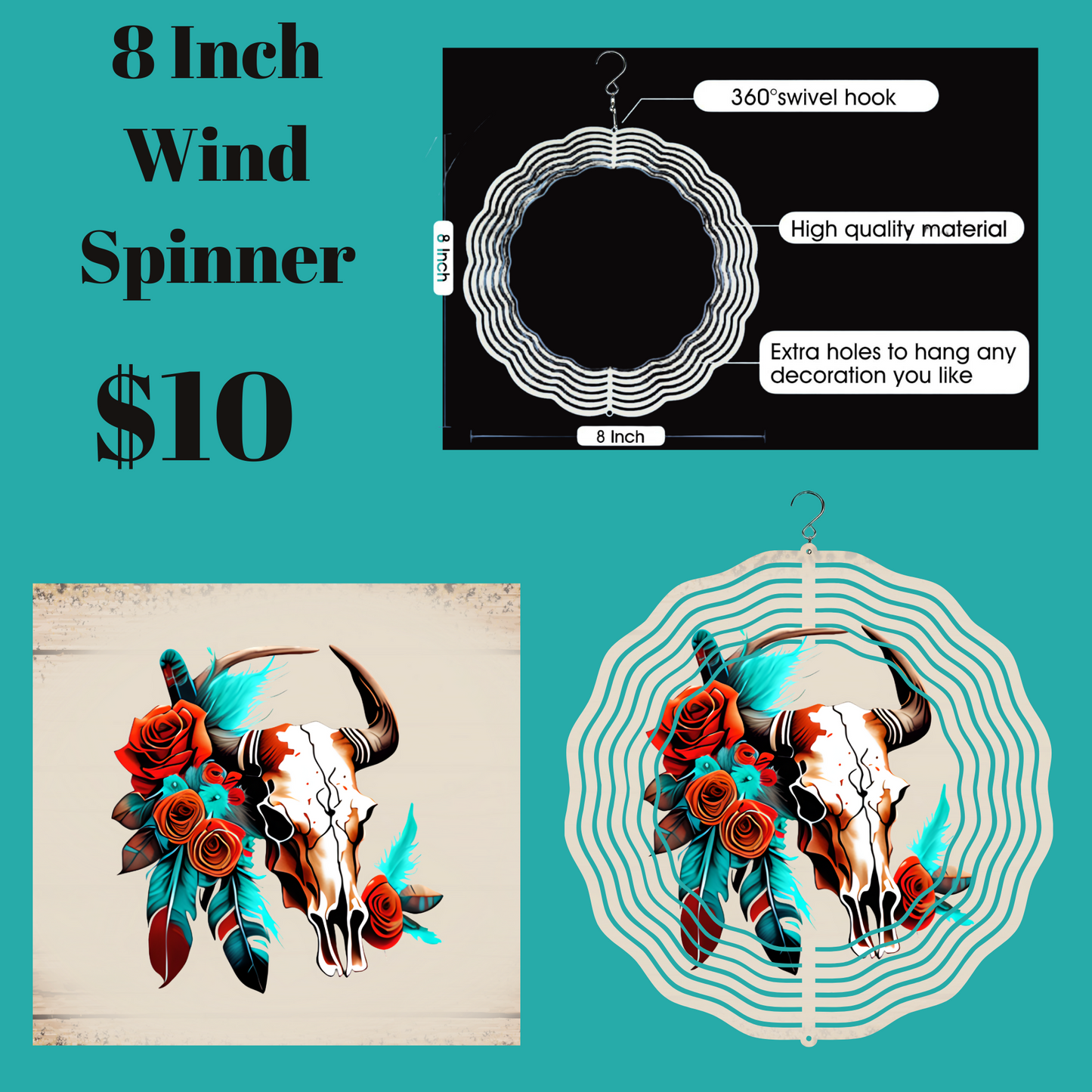 Bohemian Breeze Bull Skull Wind Spinner