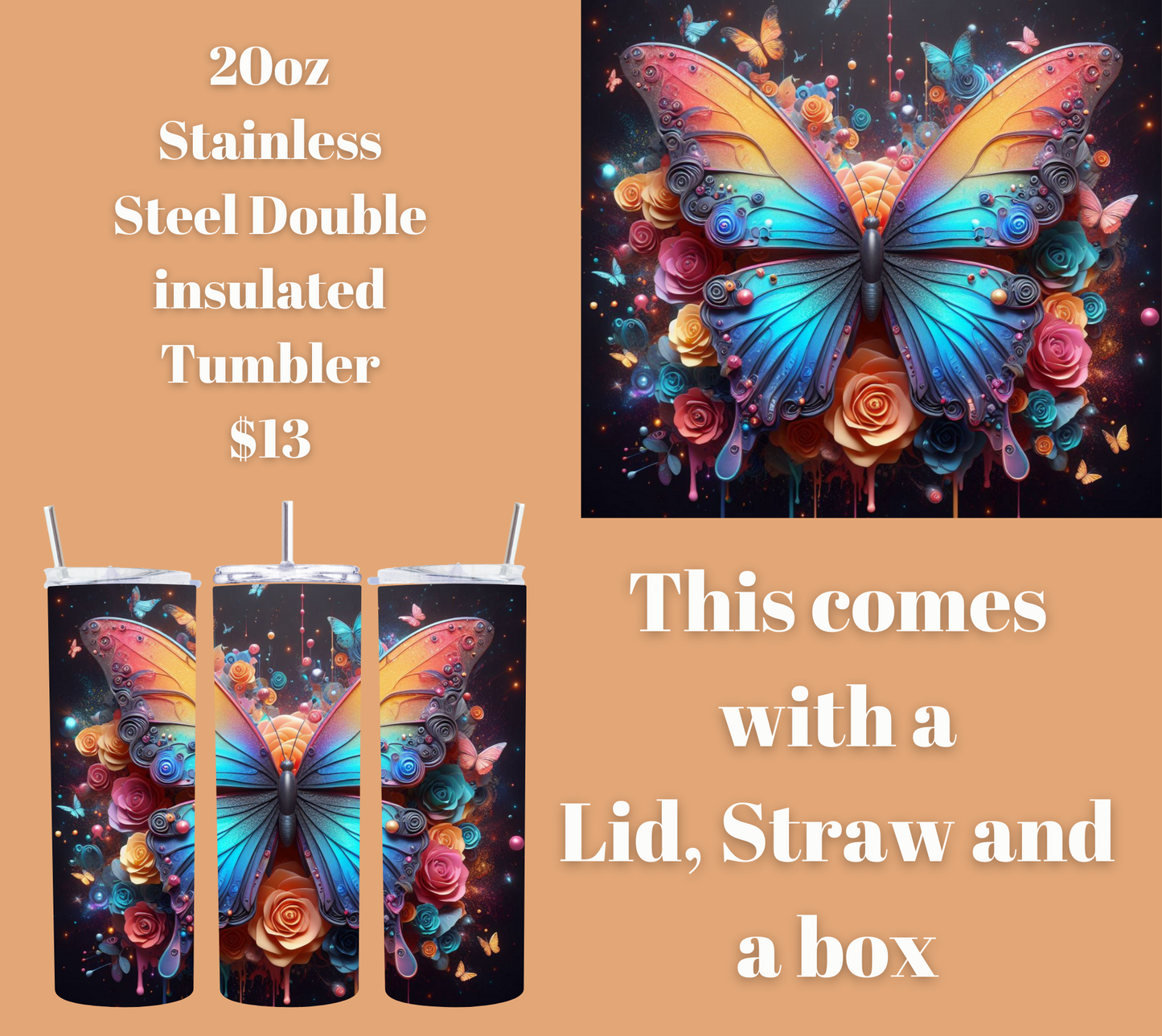 Enchanted Flutter Stainless Steel Tumbler