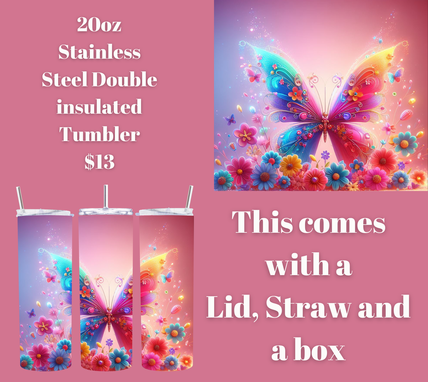 Enchanted Flutter Stainless Steel Tumbler