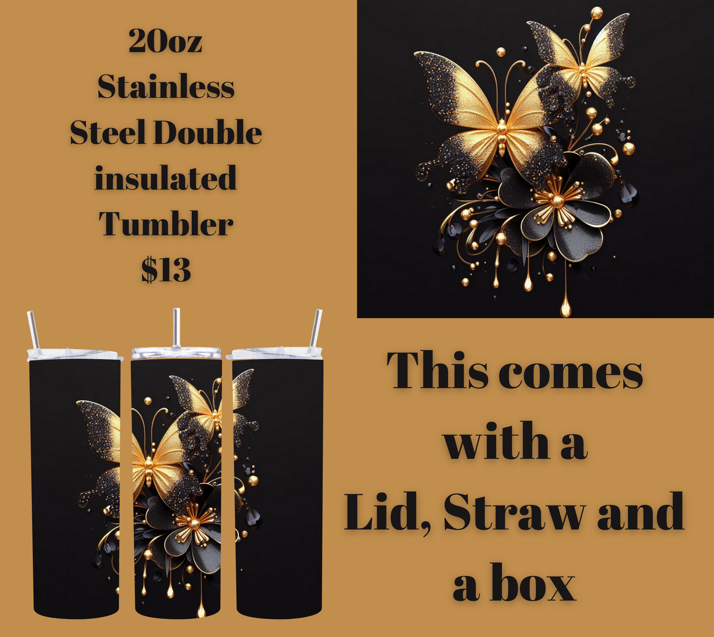 Golden Flutter Stainless Steel Tumbler