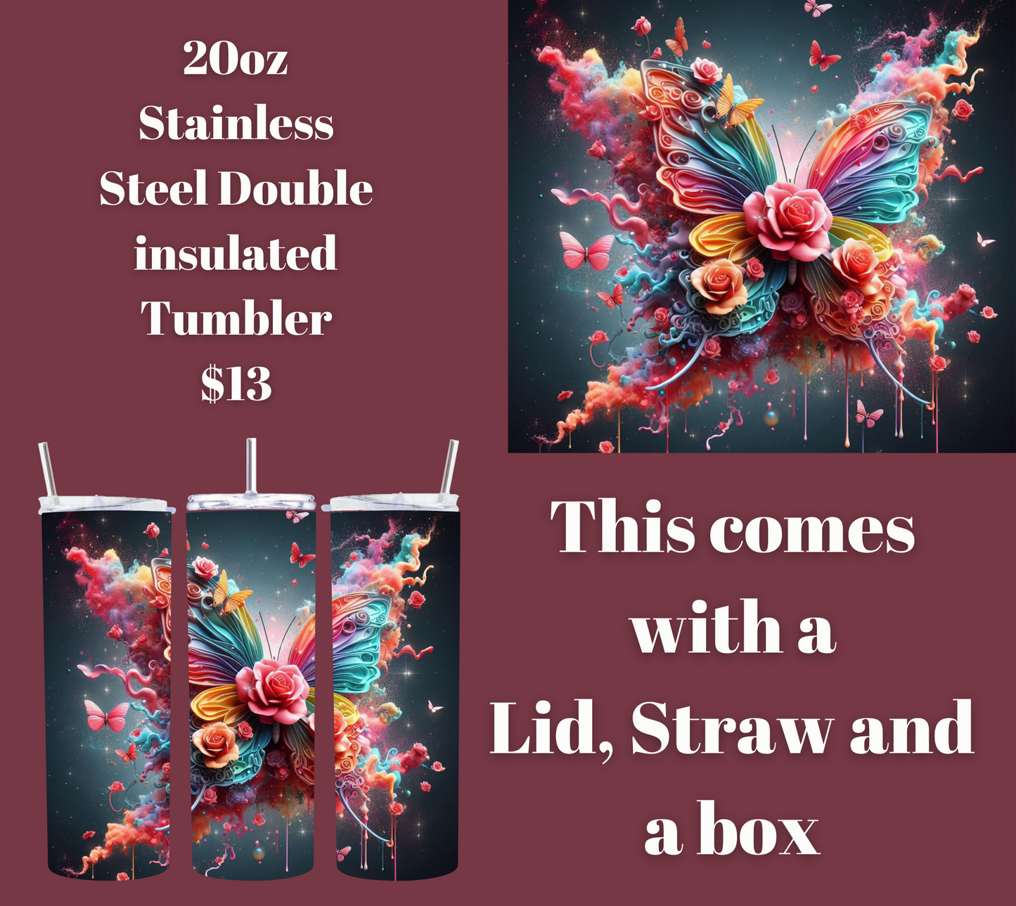 Enchanted Flutter Stainless Steel Tumbler