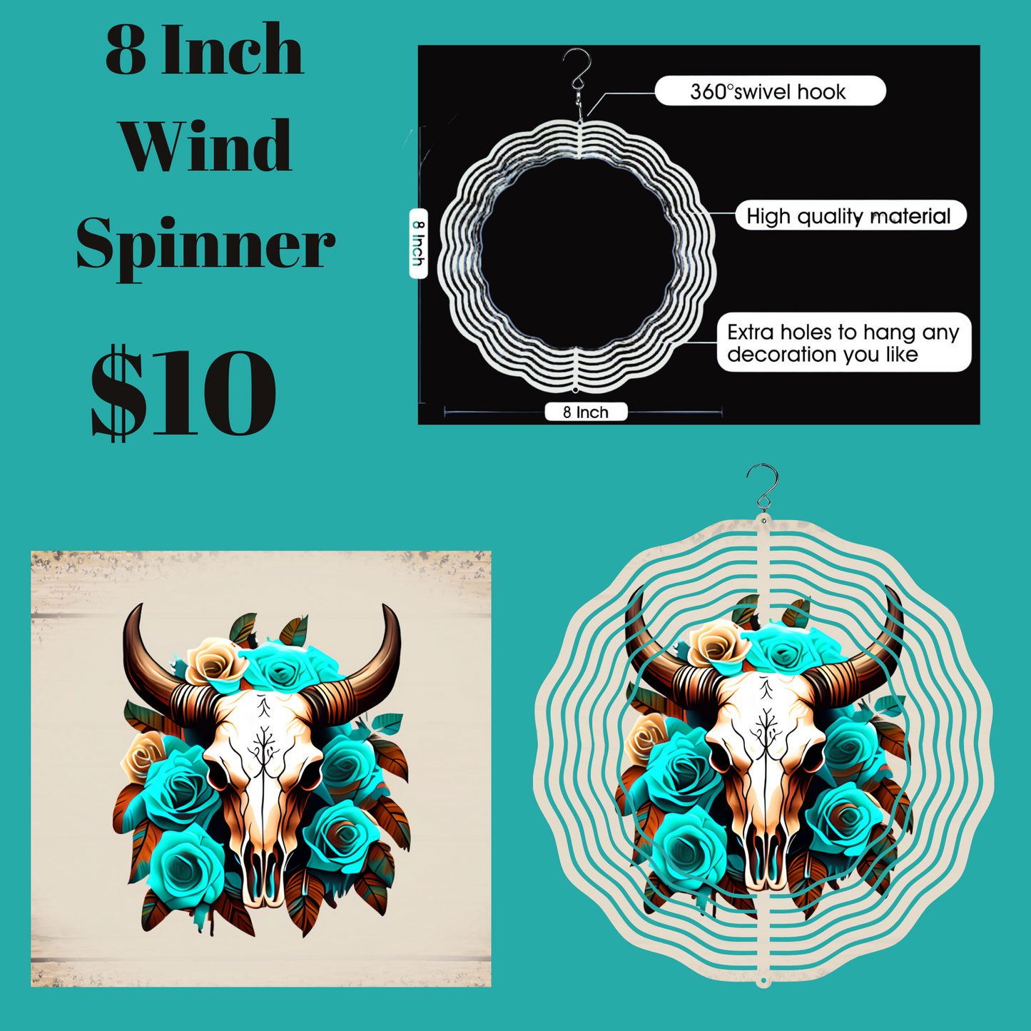 Bohemian Breeze Bull Skull Wind Spinner