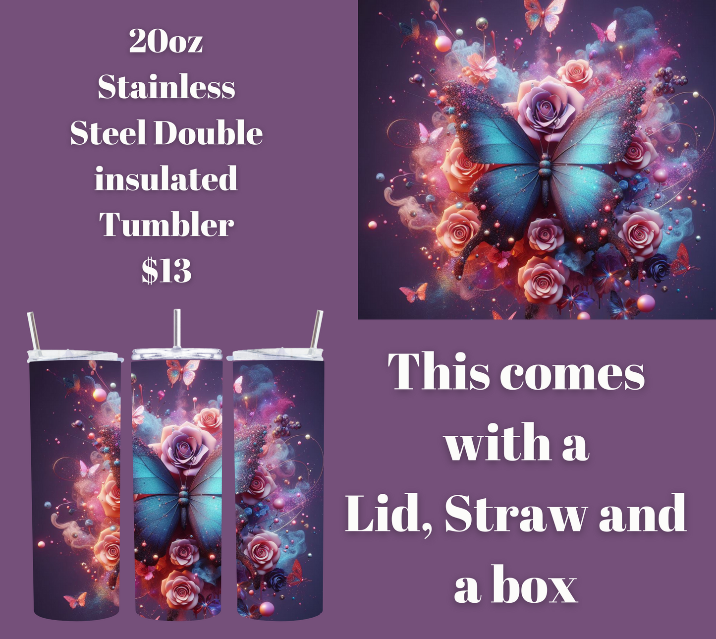 Enchanted Flutter Stainless Steel Tumbler