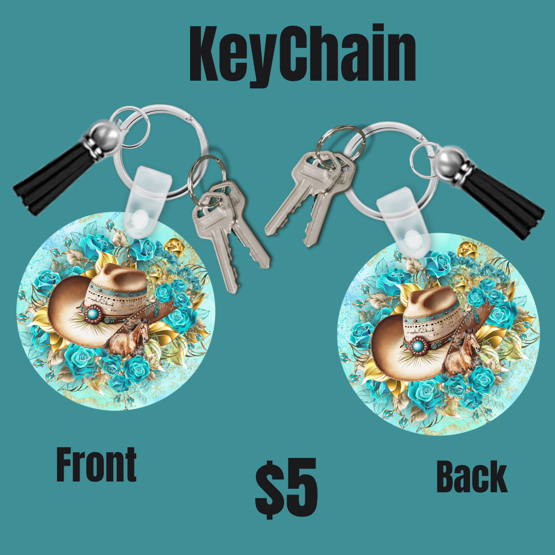 Cowgirl hat and roses keychain