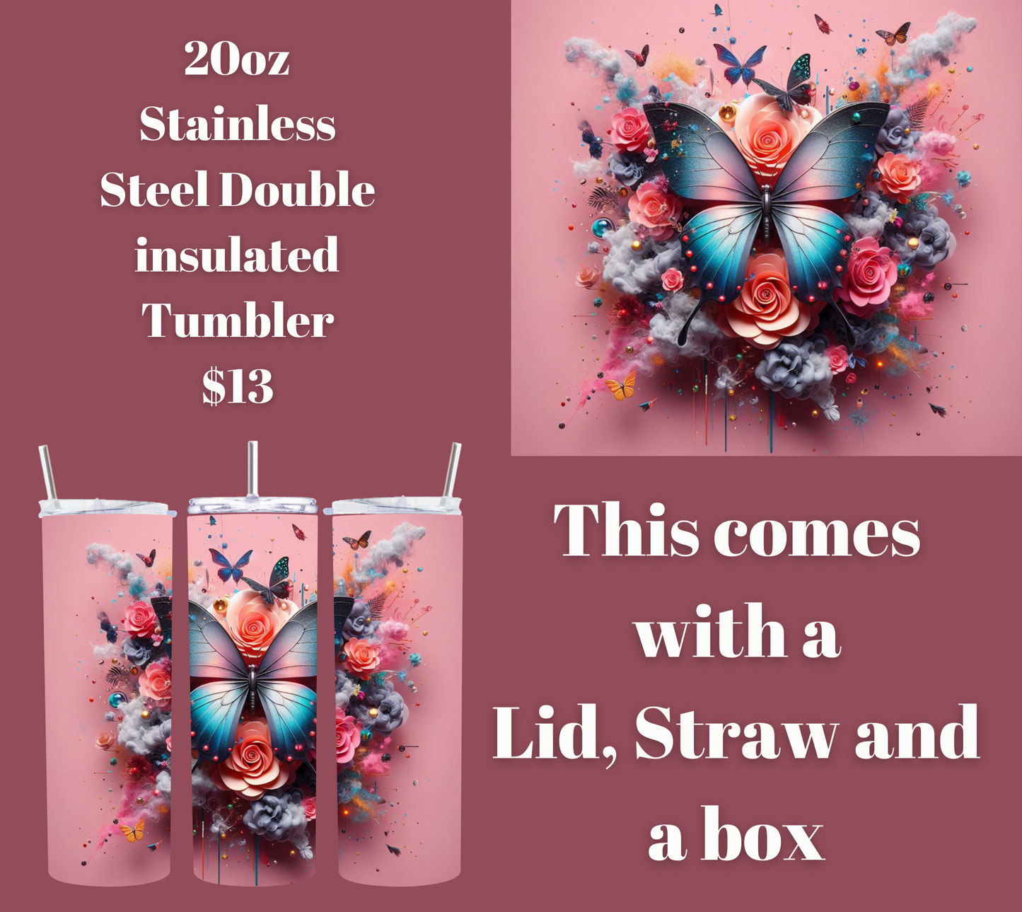 Enchanted Flutter Stainless Steel Tumbler