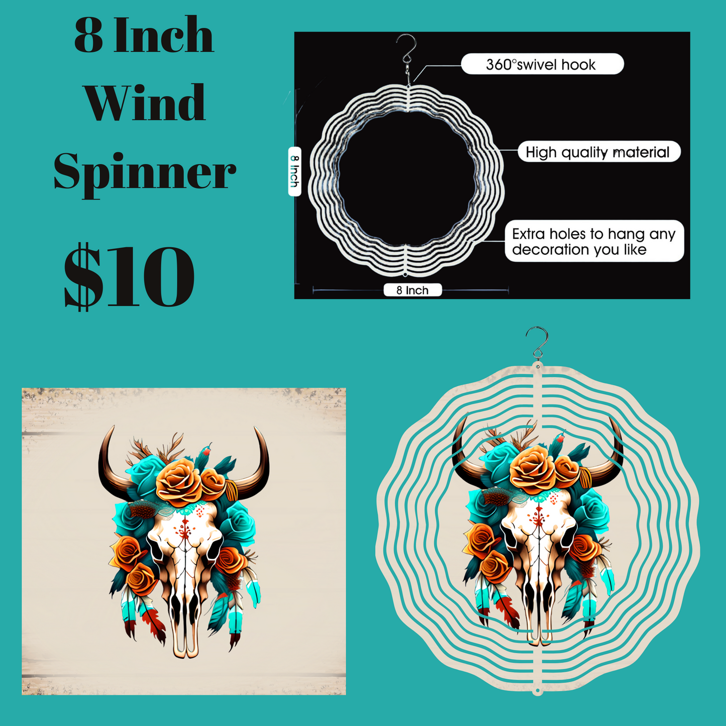 Bohemian Breeze Bull Skull Wind Spinner